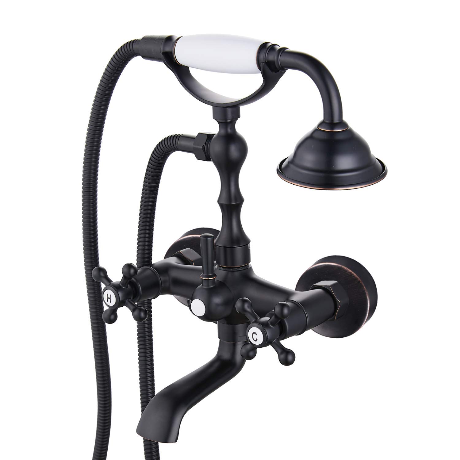 Oil Rubbed Bronze Wall Mount Bathtub Faucet with Handheld Shower Sprayer - Exposed Pipe Shower System - Vintage Bathroom Fixture for Spa-Like Relaxation
