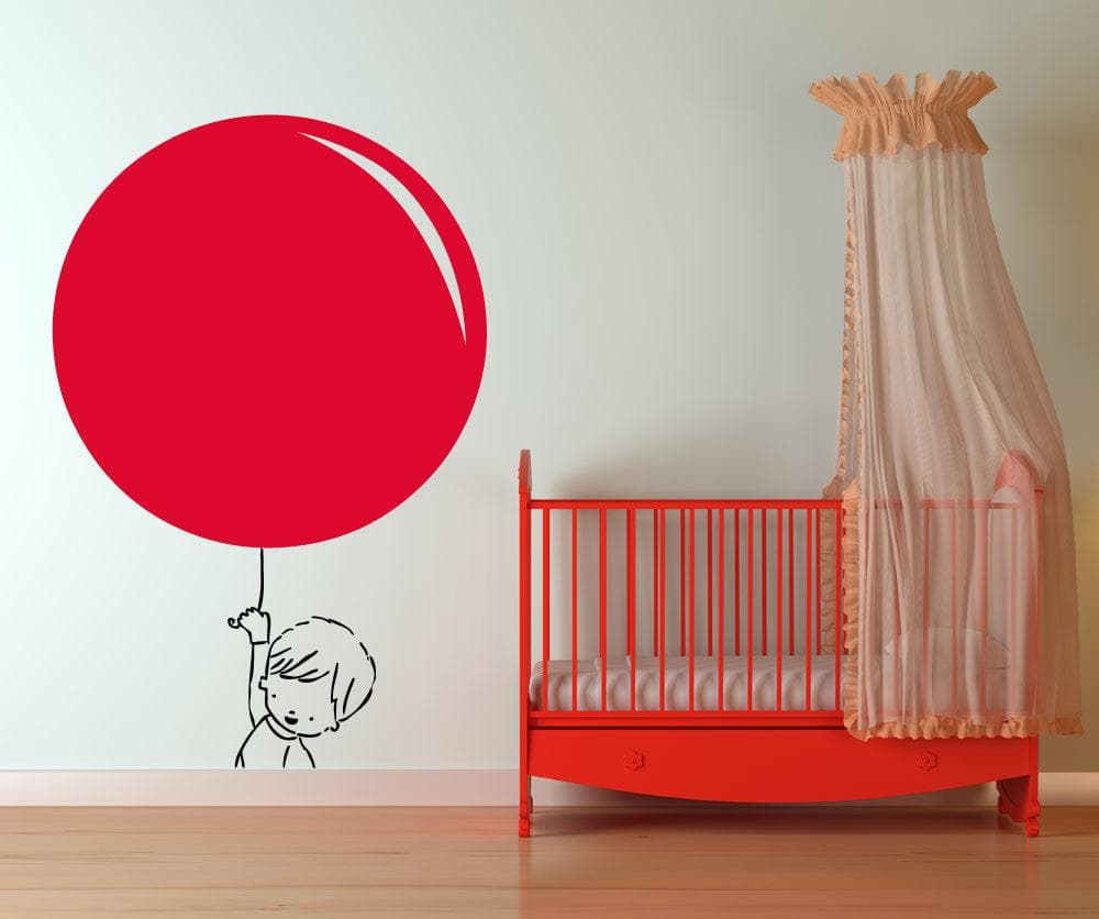 Vinyl Wall Decal Sticker - Cute Boy with Giant Balloon Design #5006 | Nursery, Kids Room, Bedroom Decor