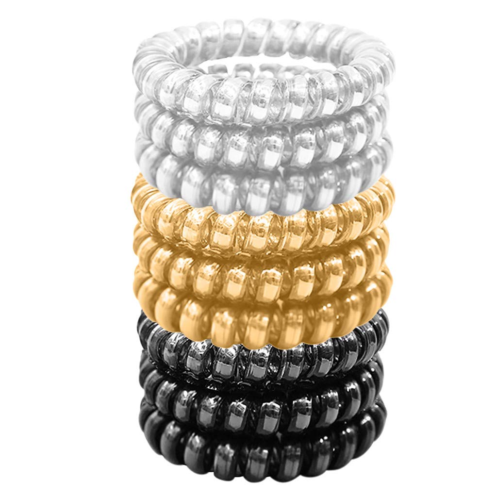 PASHY Spiral Hair Ties - 9 Pack Invisible Traceless Coil Hair Bands for Women, Gentle No Damage Phone Cord Hair Accessories - Perfect for Workouts, Office, and Everyday Hairstyles
