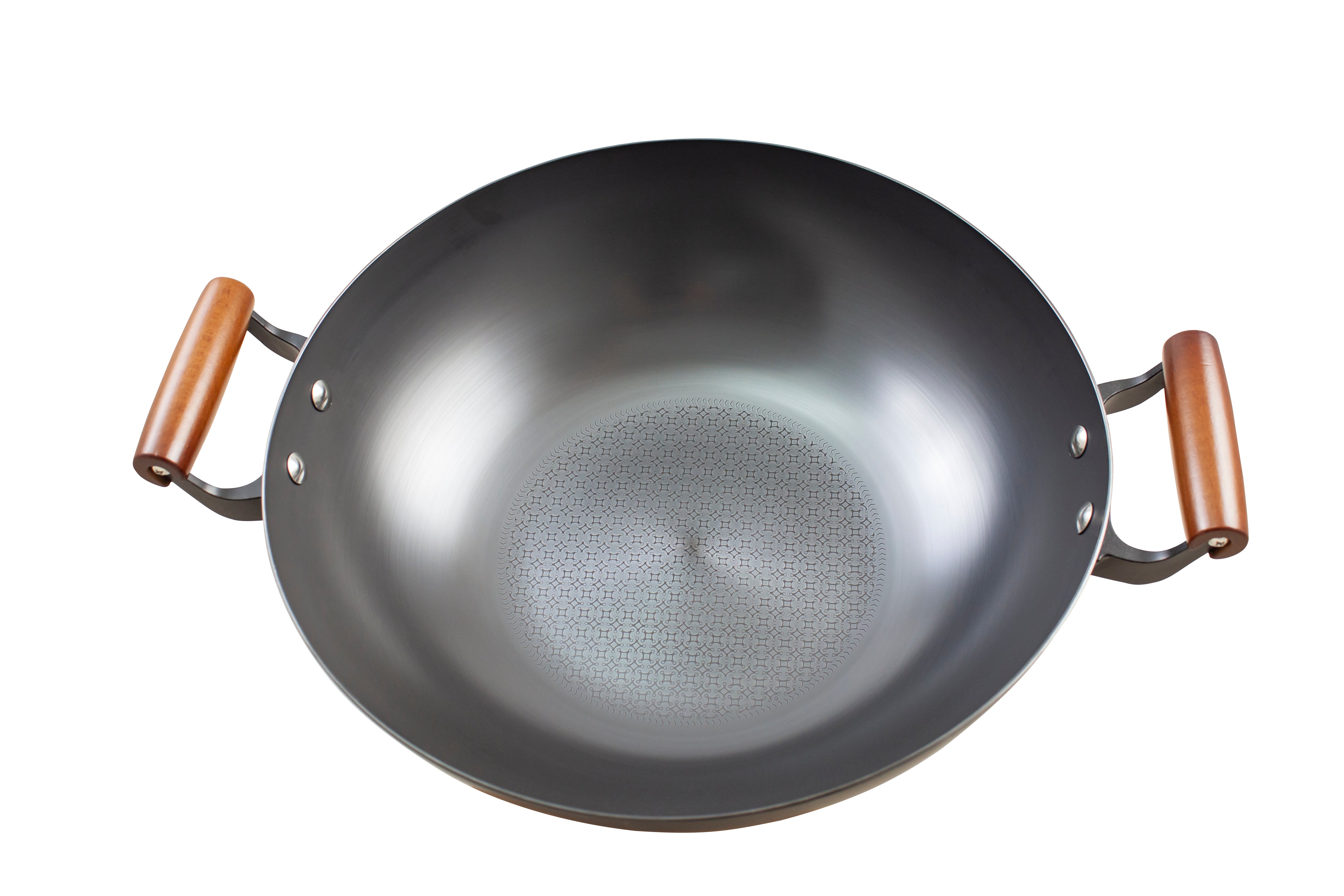Premium 34cm Dual Ear Spin Pressed Steel Wok - Professional Chinese Stir Fry Pan for Home Cooking & Restaurant Use