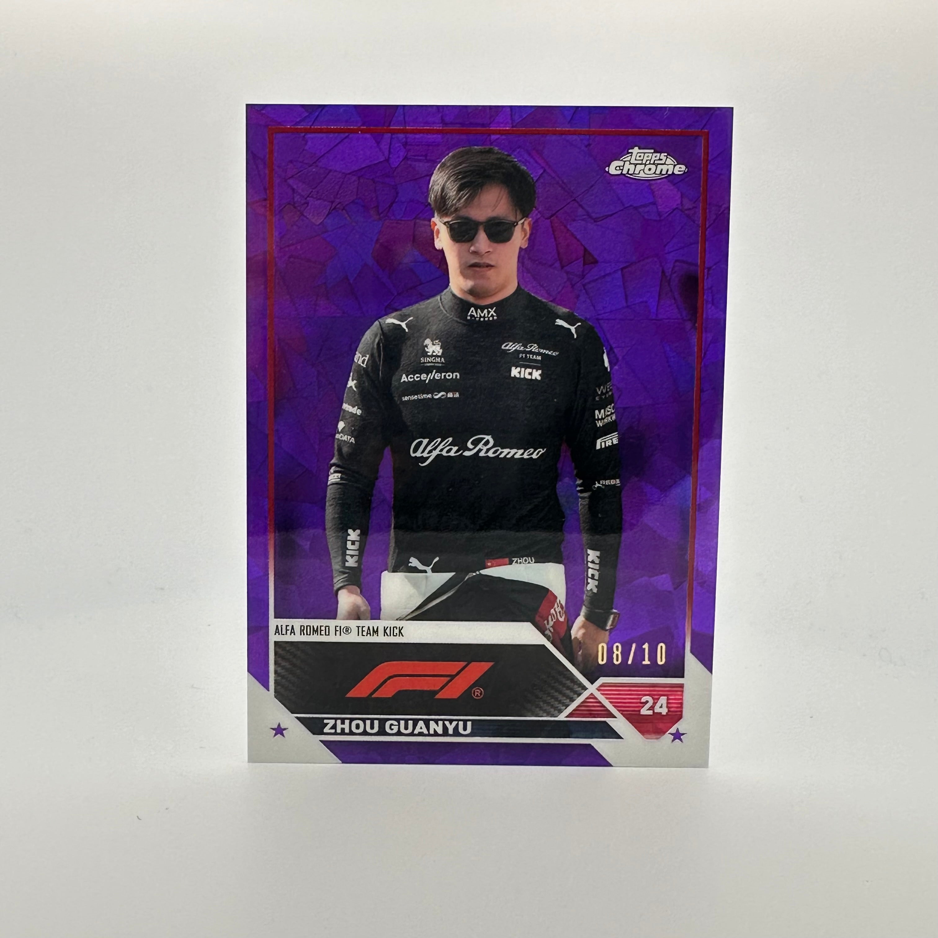 2023 Topps Chrome Sapphire Zhou Guanyu #59 Purple 8/10 - Rare F1 Racing Driver Trading Card for Collectors & Sports Fans