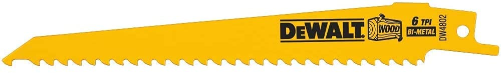DEWALT 6-Inch Reciprocating Saw Blades, 5-Pack (DW4802) - 6 TPI Taper Back Design for Fast Cutting | Ideal for Wood, Metal & Demolition Projects