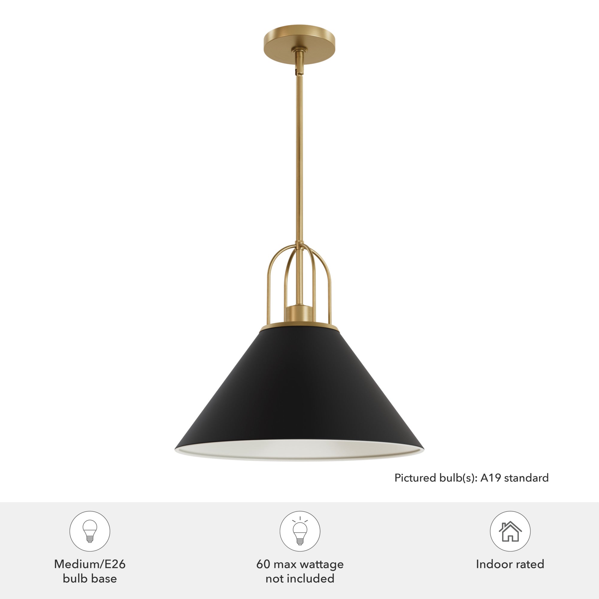 Hunter Carrington Isle Flat Matte Black and Luxe Gold 1-Light Large Pendant Ceiling Light Fixture - Modern Industrial Lighting for Kitchen Island, Dining Room & Entryway - Jasmine Roth Collection