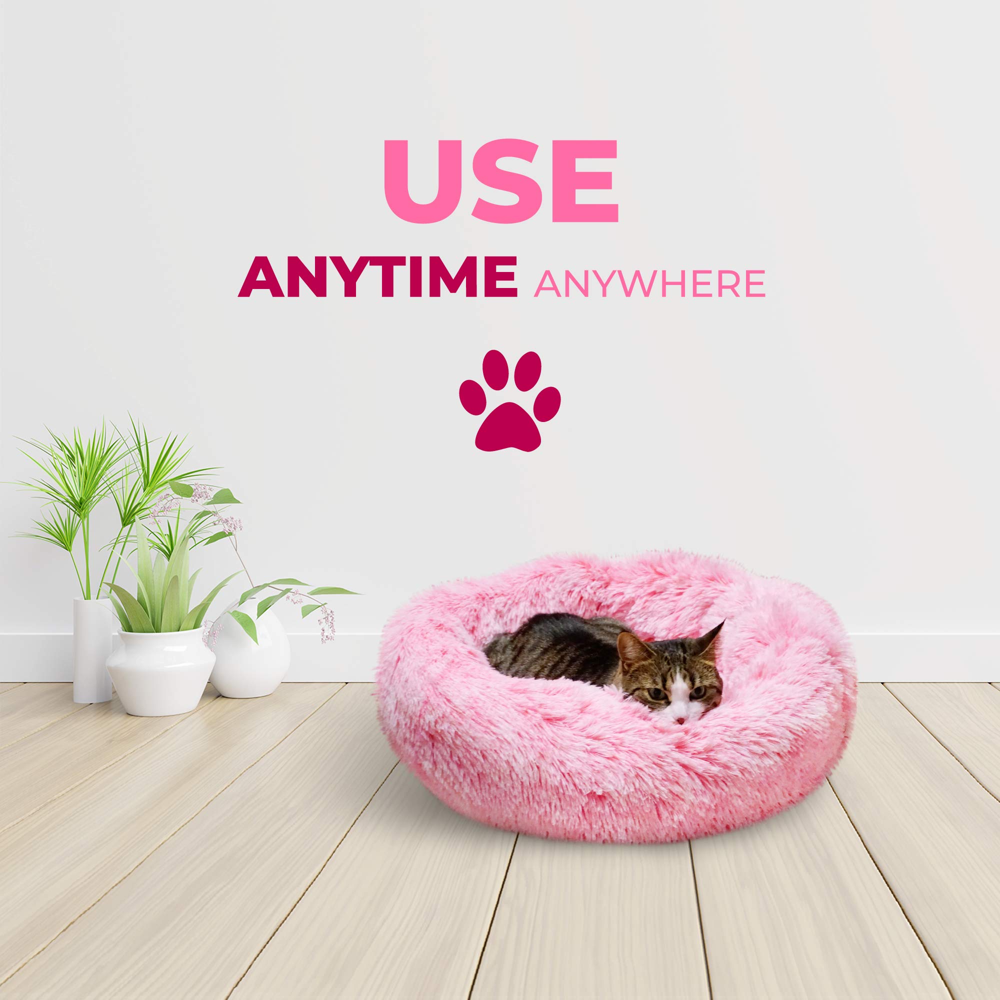 **Whiskers & Friends Orthopedic Washable Cat Bed - Soft Fluffy Round Pet Bed for Small to Large Cats & Dogs - Calming Indoor Pet Furniture for Kittens & Small Dogs (Perfect for Living Room, Bedroom & Travel)**