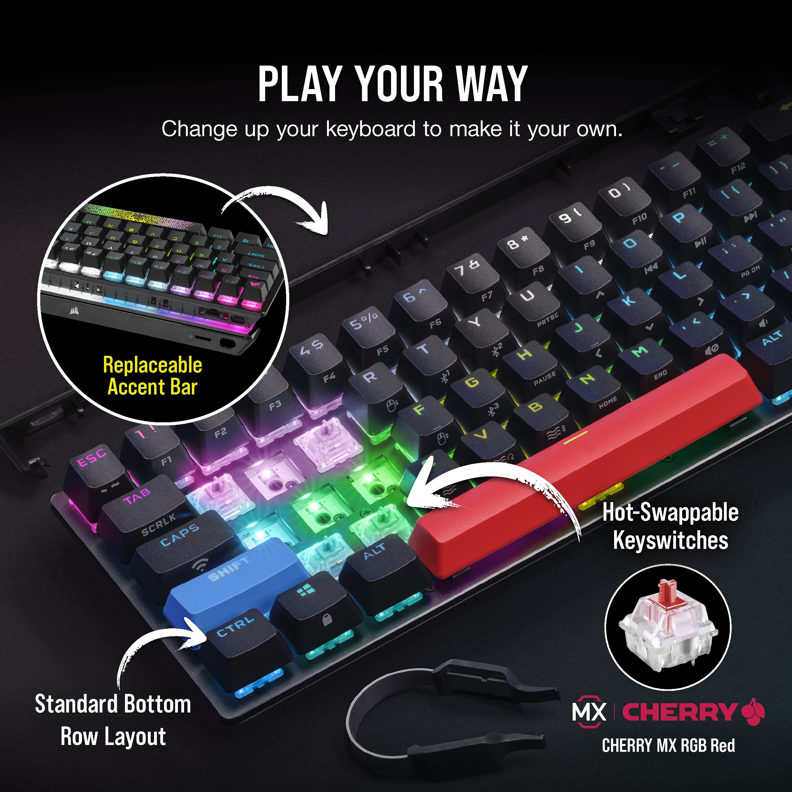 CORSAIR K70 PRO MINI WIRELESS RGB 60% Mechanical Gaming Keyboard - CHERRY MX RED Switches (Hot-Swappable) - PBT Double-Shot Keycaps - iCUE Software - Compatible with PC, Mac, PS5, PS4, Xbox - QWERTY UK Layout - Black | Perfect for Esports, Streaming & Office Work