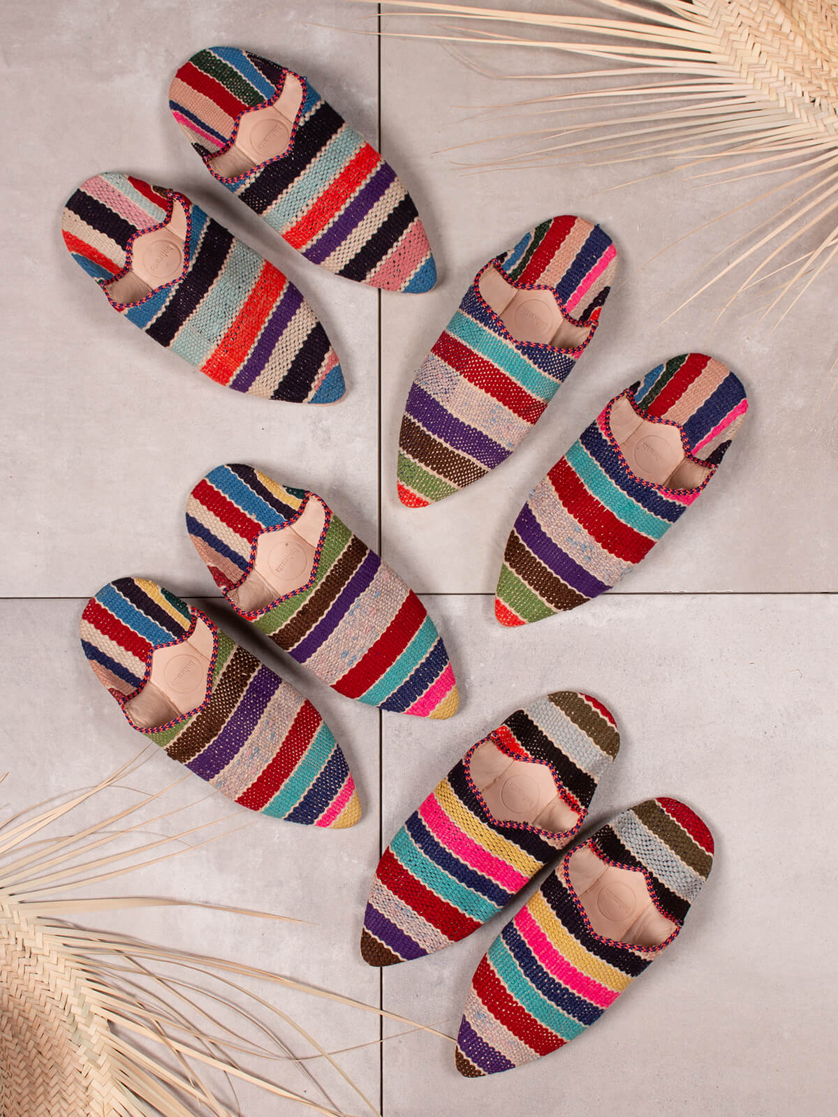 Authentic Moroccan Boujad Pointed Babouche Slippers - Handmade Leather Multi-Stripe Design for Men & Women | Perfect for Home, Lounge & Cultural Fashion