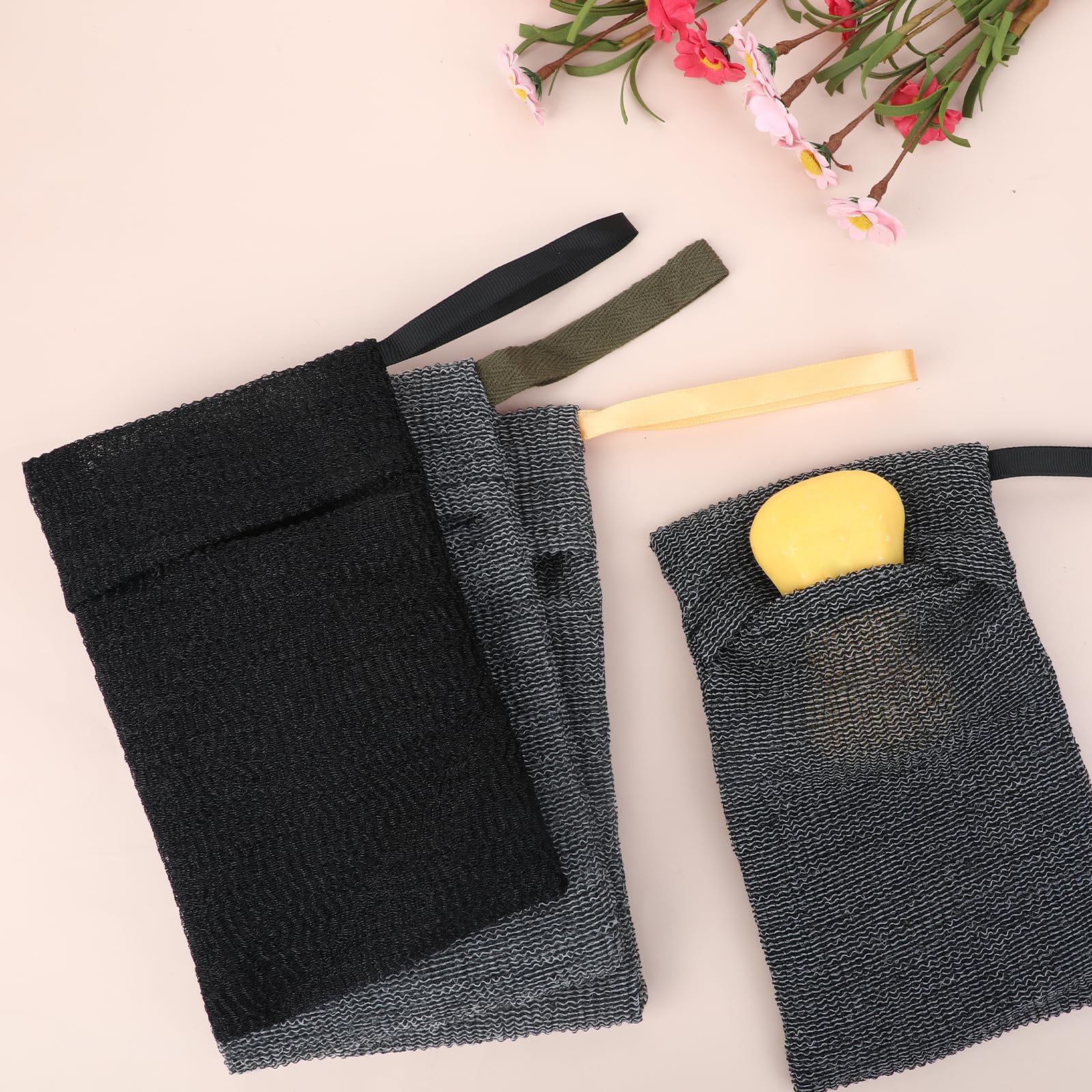 3PCS Exfoliating Soap Saver Bags - Nylon Mesh Soap Pouch with Lathering Pocket, Drying Soap Holder & Body Scrubber for Bath & Shower - Perfect for Travel, Gym & Eco-Friendly Home Use
