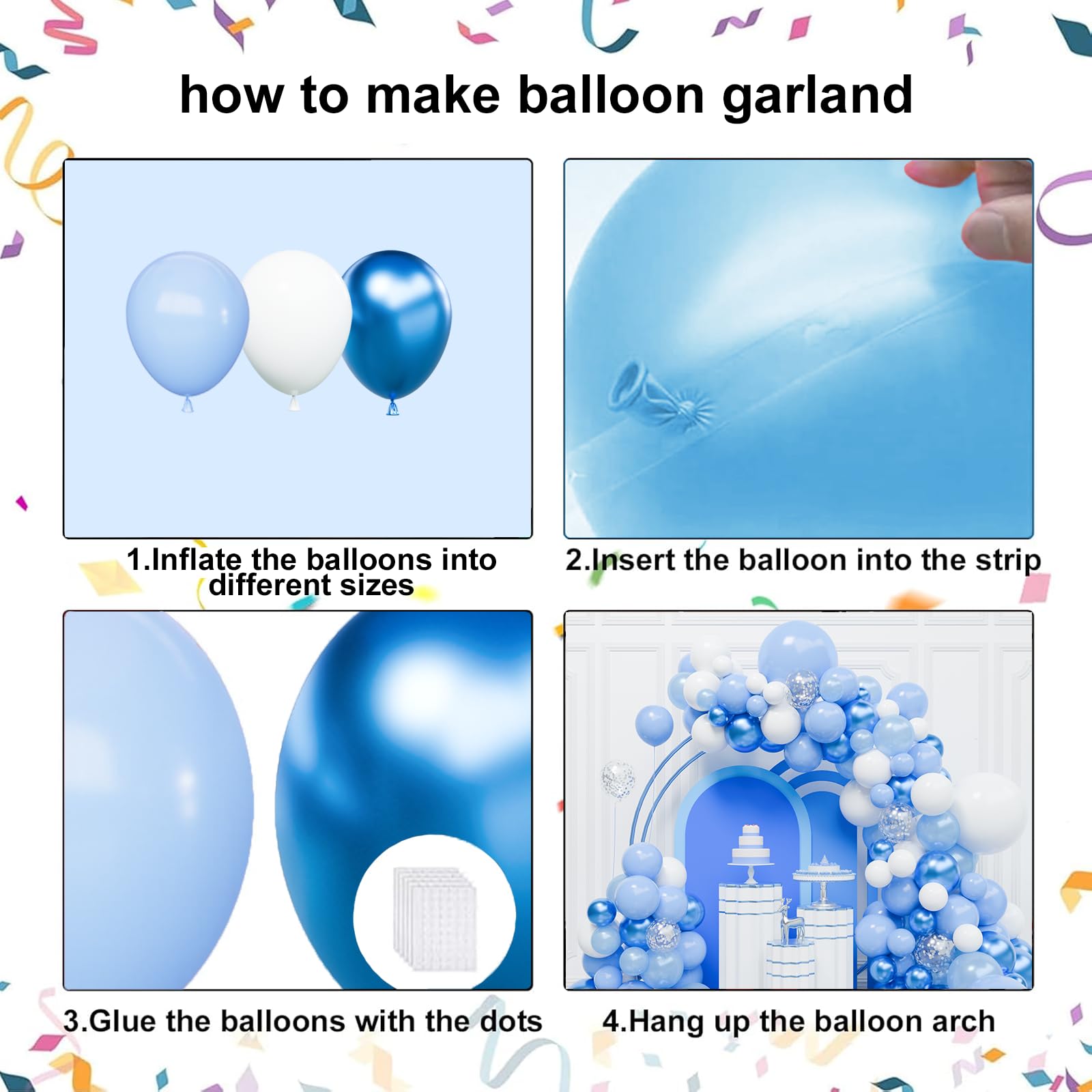 Blue and White Balloon Garland Arch Kit - 120pcs Light Blue & White Balloons Set with Different Sizes | Perfect for Baby Showers, Birthday Parties, Bridal Showers & Anniversary Decorations