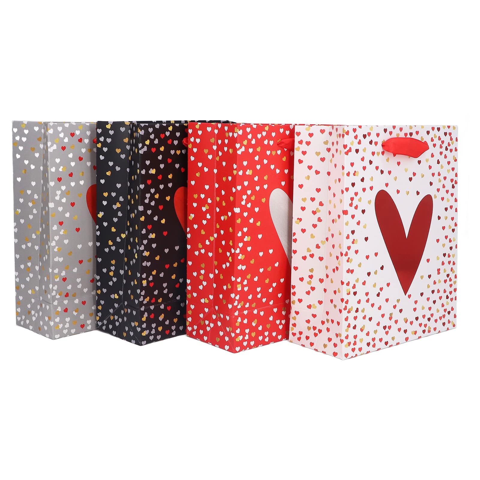 Double Sided Embossed Heart Pattern Gift Bags with Handles - Colorful Party Favor Bags for Birthday, Wedding, Baby Shower & Holiday Gifts