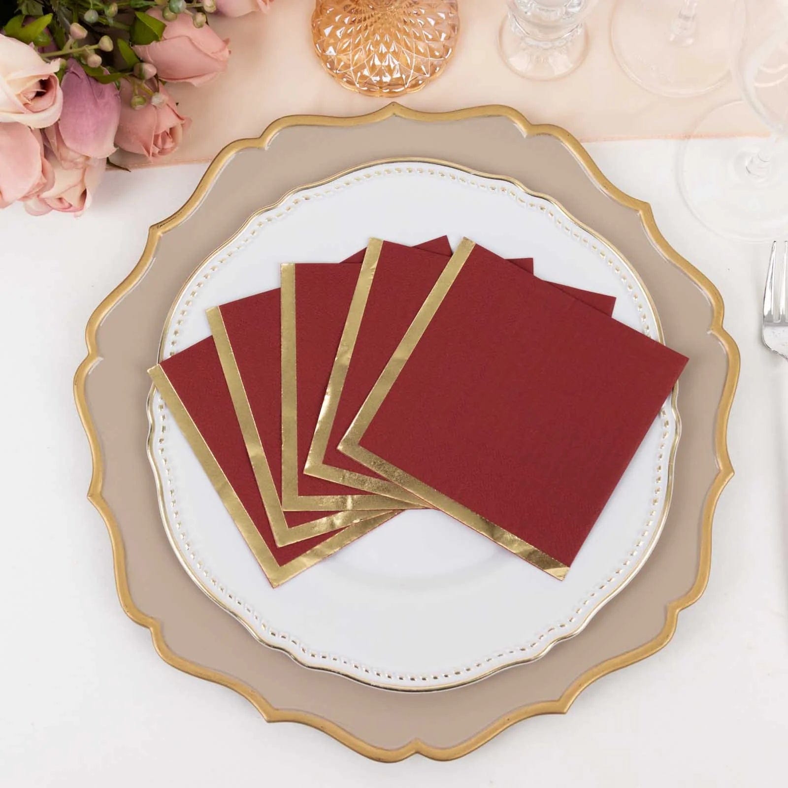 50 Soft 2-Ply Disposable Dinner Cocktail Napkins with Gold Foil Edge - Elegant Party Tableware for Weddings, Events & Home Entertaining