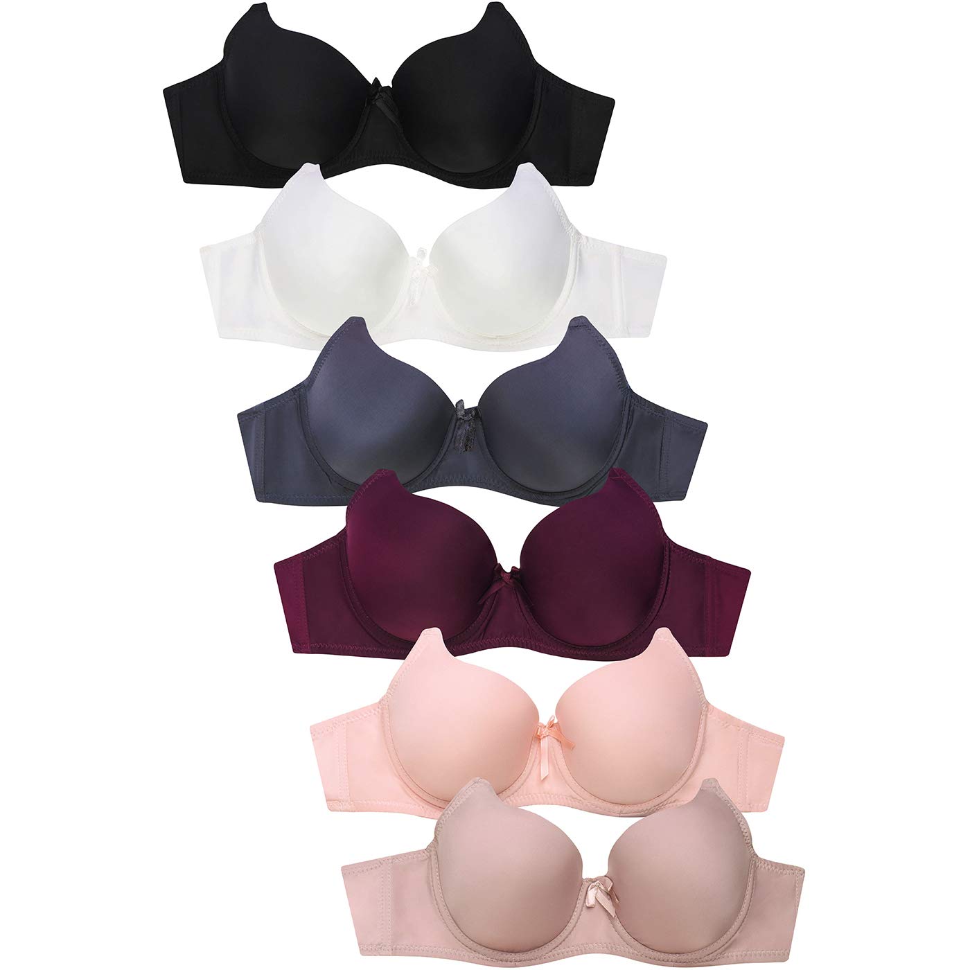 Mamia Women's Comfortable Basic Lace Bras 6-Pack - Wireless T-Shirt Bra Set for Everyday Wear | Soft Breathable Underwear for Work, Yoga & Casual Outfits
