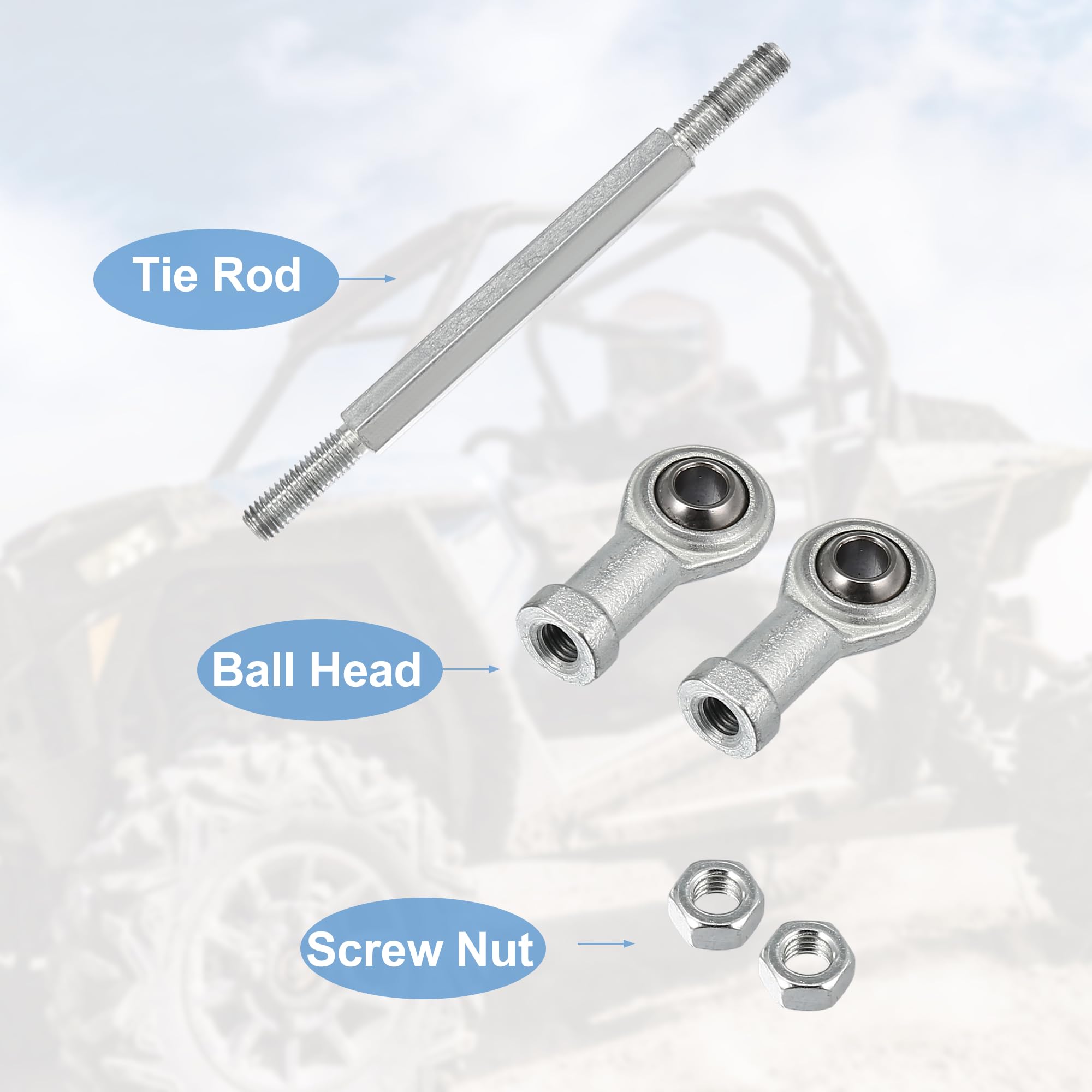 Motoforti 2-Pack 132mm Adjustable Steering Tie Rod Ball Joints - 8mm Hole Diameter - Compatible with 49cc Electric ATV & Go Kart - Silver Tone Steering Suspension Upgrade for Smooth Handling & Off-Road Performance