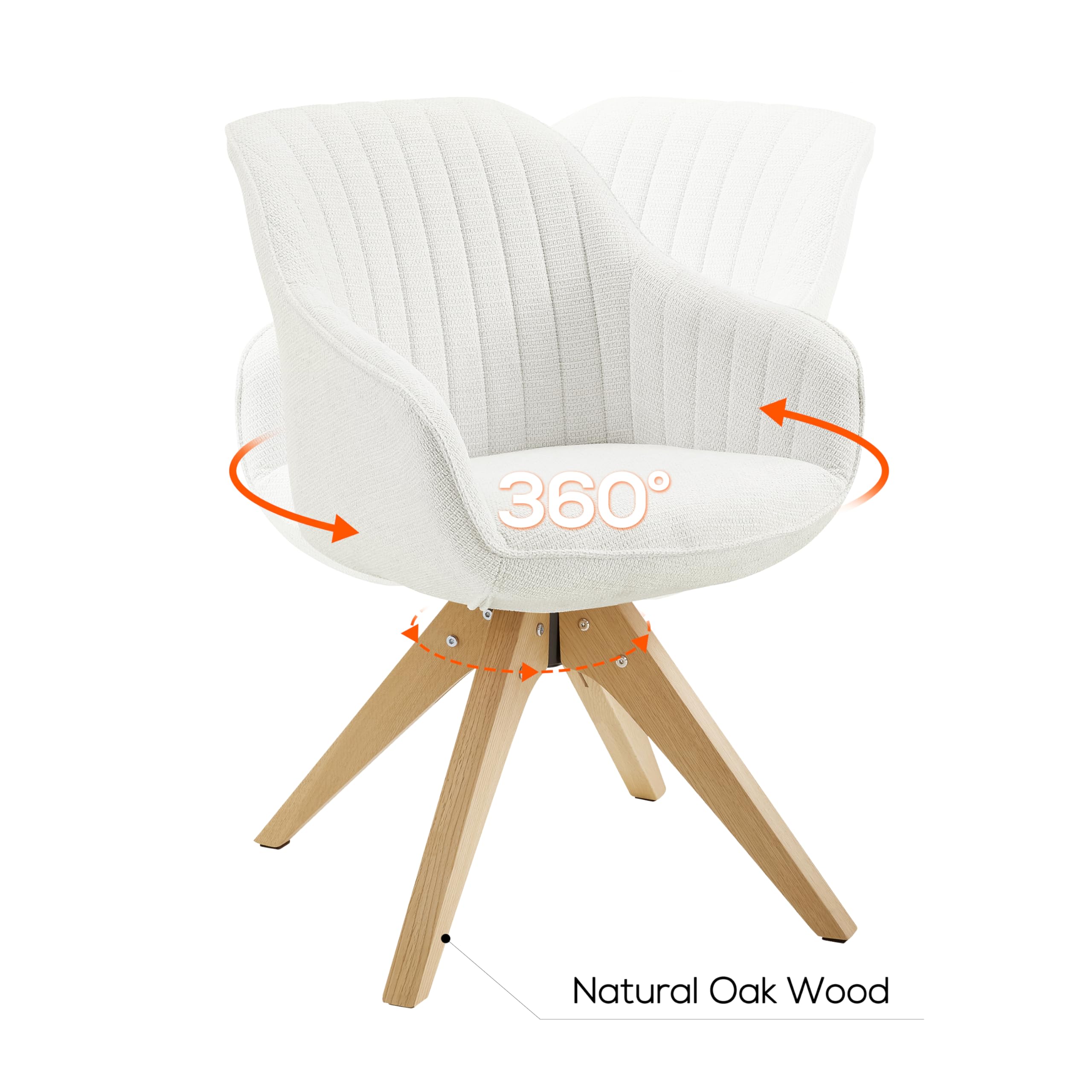 Art Leon Mid Century Modern Swivel Dining Chair - Upholstered Fabric with Oak Wood Legs, Armchair for Dining Room & Living Room - Off White - Perfect for Home Decor, Entertaining & Relaxation