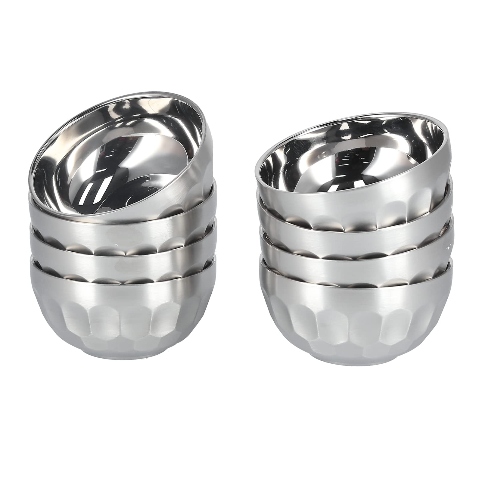8PCS Stainless Steel Double Walled Rice & Soup Bowls - Reusable BPA-Free Food Containers for Home, Kitchen & Restaurant Use - Perfect for Salads, Noodles, Meal Prep & Leftovers Storage