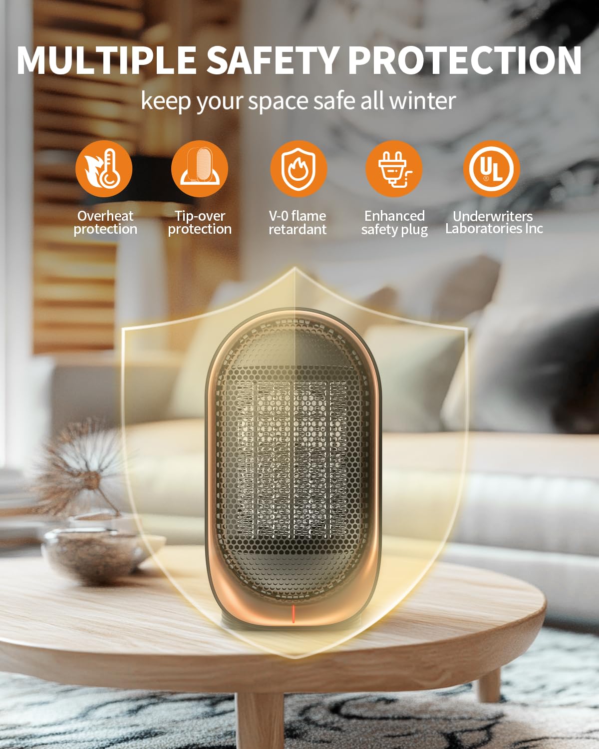 Energy Efficient Electric Heater - Portable Mini Space Heater for Indoor Use | Safe Ceramic Heater with Overheat & Tip-Over Protection | Perfect for Office, Home, Garage & Patio | Fast Heating Desk Heater for Winter Comfort
