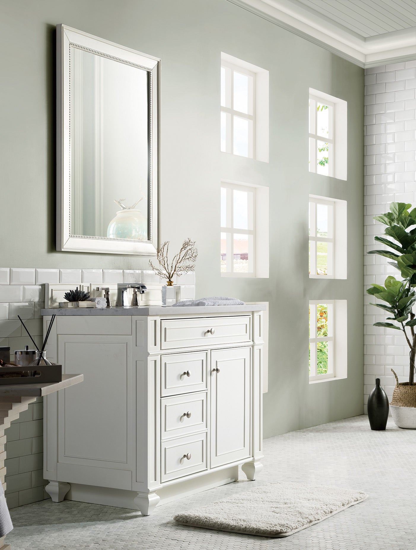Bristol 36 Inch Single Bathroom Vanity with 3CM Arctic Fall Solid Surface Top in Bright White - Perfect for Modern Home Bathroom Renovation and Small Space Design