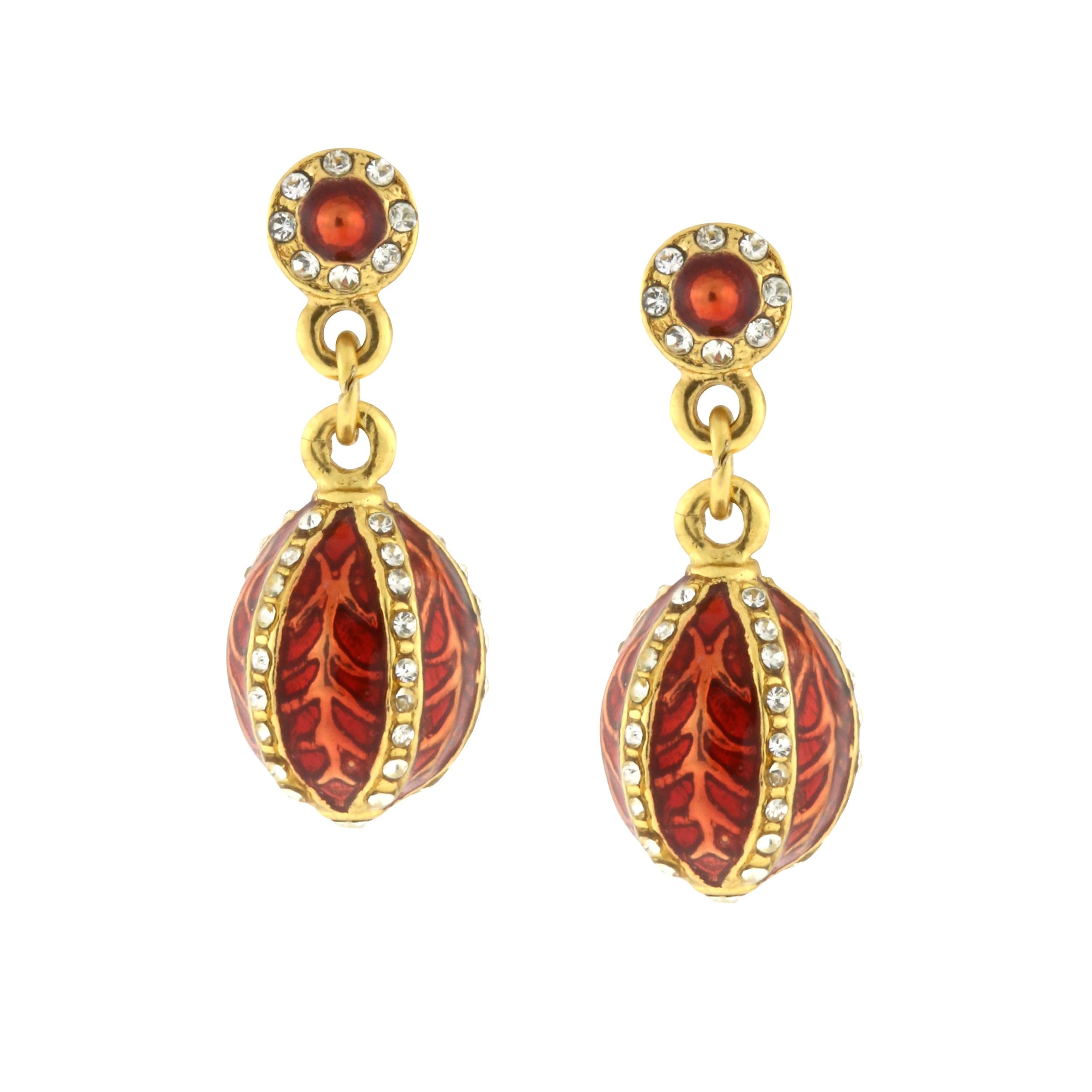 Vintage 1928 Jewelry Trellis Red Enamel Crystal Egg Drop Earrings for Women - Elegant Dangle Earrings for Party, Wedding & Special Occasions