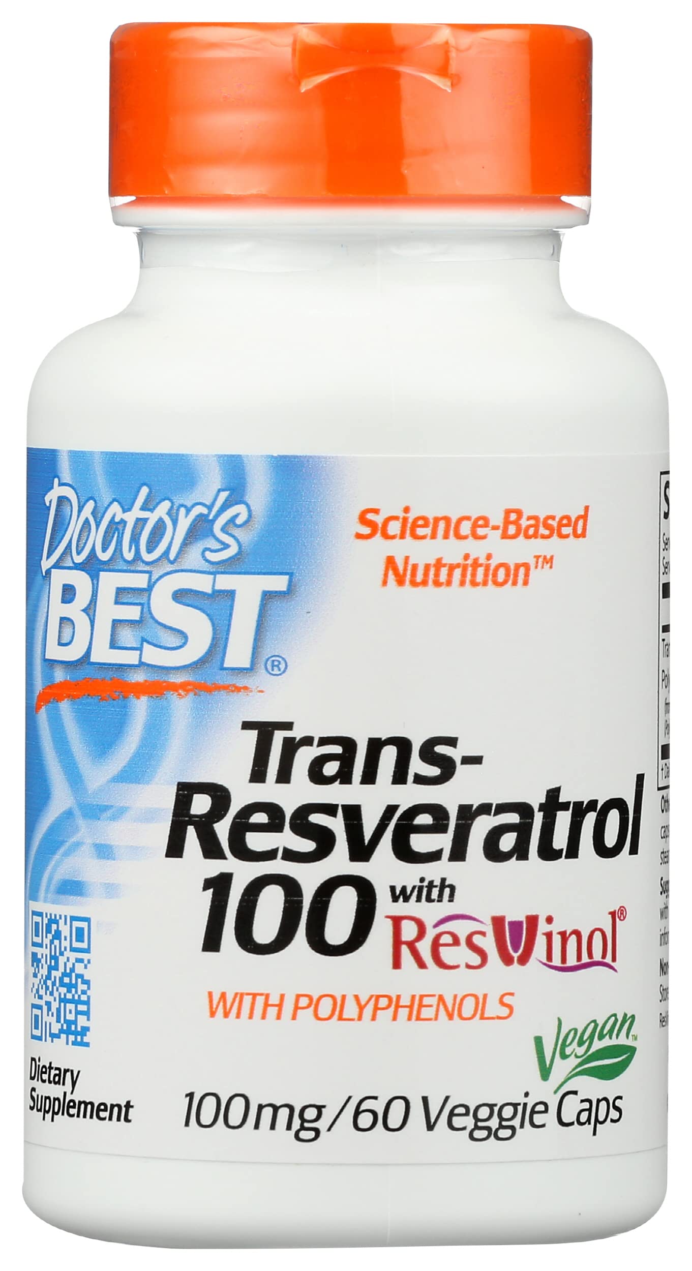 Doctor's Best Trans Resveratrol with ResVinol 25 - 100mg Resveratrol Supplement (60 Vegan Capsules) for Heart Health & Anti-Aging - Supports Cellular Function & Antioxidant Protection