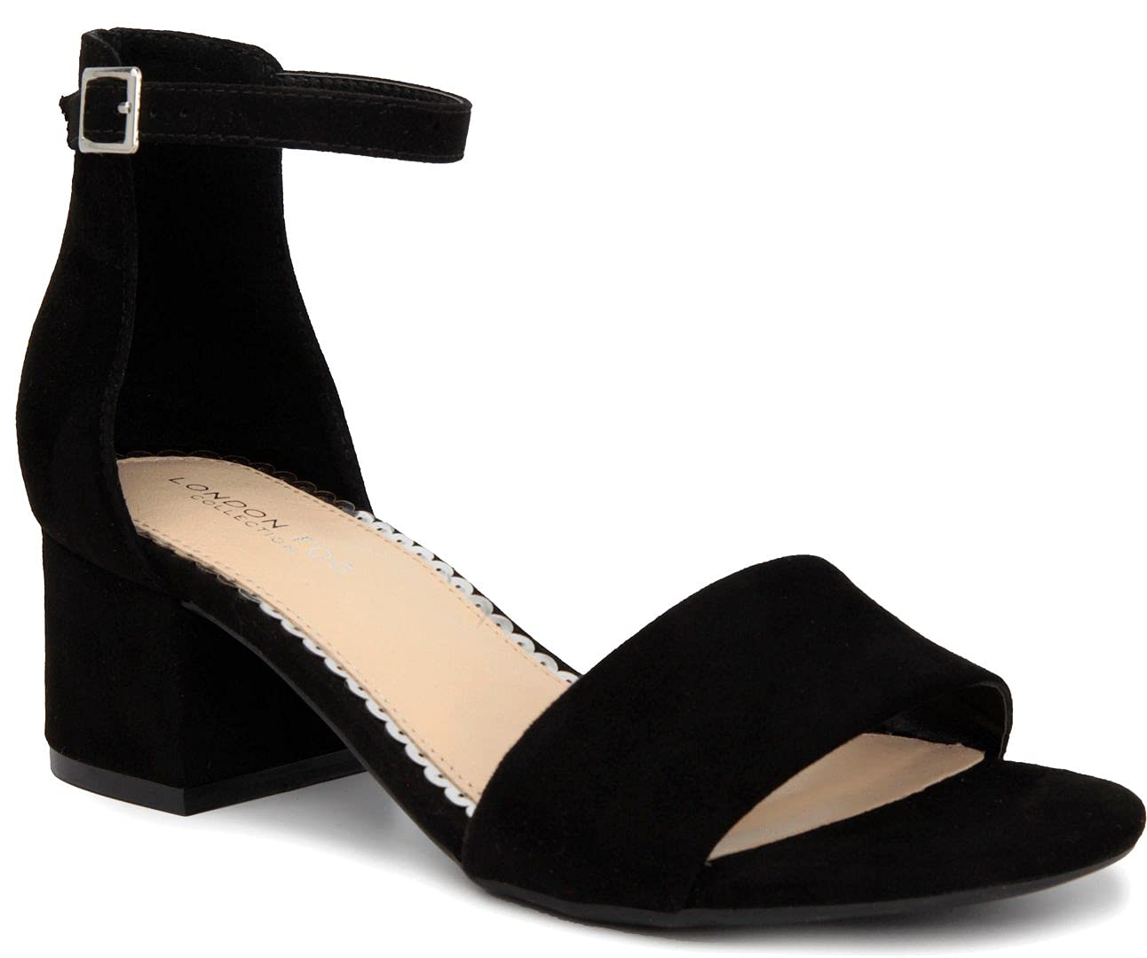 LONDON FOG Women's Nikki Low Block Heel Ankle Strap Pump Sandals - Comfortable Dress Shoes for Work, Party & Wedding | Stylish Two-Piece Ladies Heels for Office & Evening Events