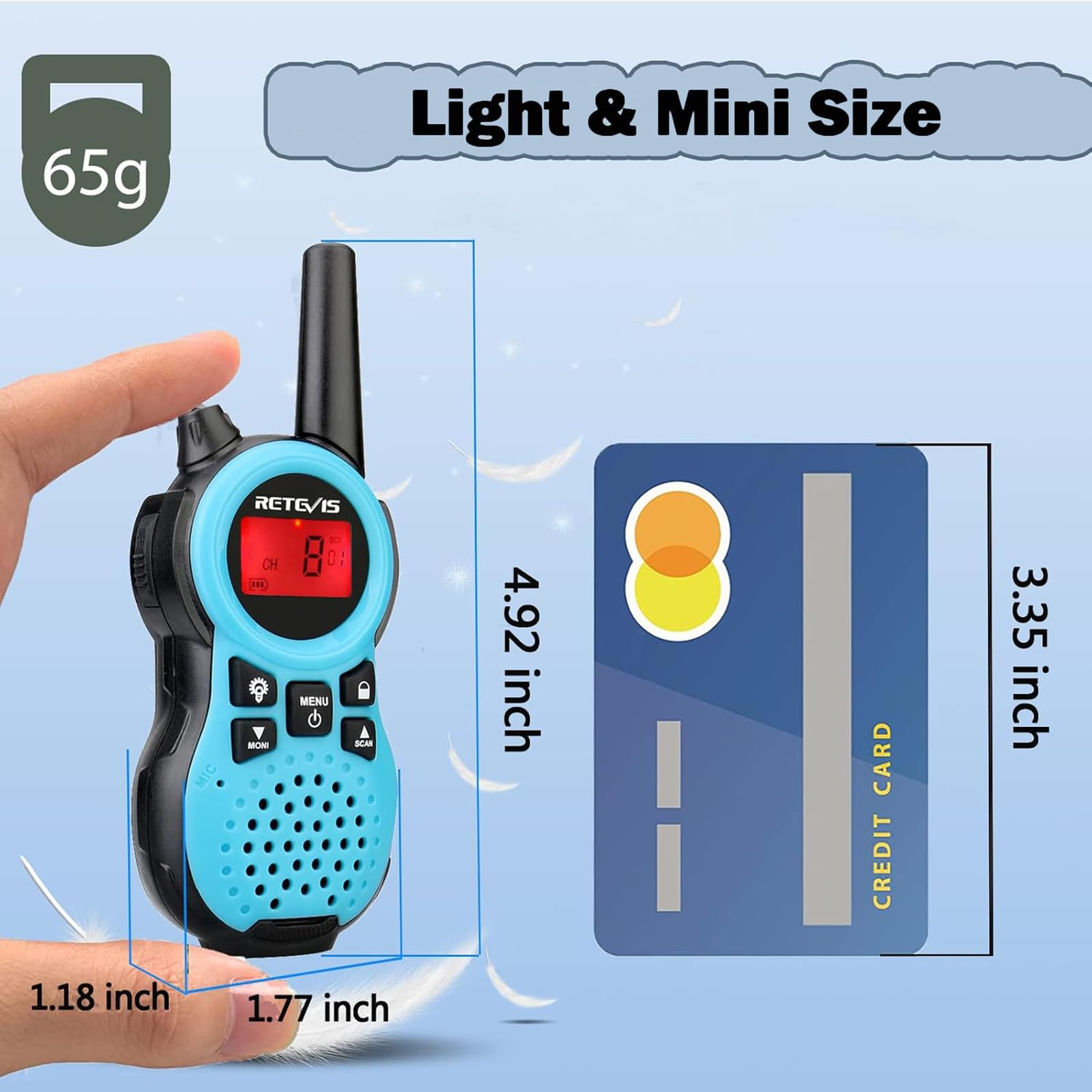 Retevis RT38 Kids Walkie Talkies - Mini Size USB Rechargeable Long Range FRS Radios for Boys & Girls Ages 6-12 - Perfect for Camping, Hiking, Outdoor Adventures & Family Games (Blue, 1 Pair)
