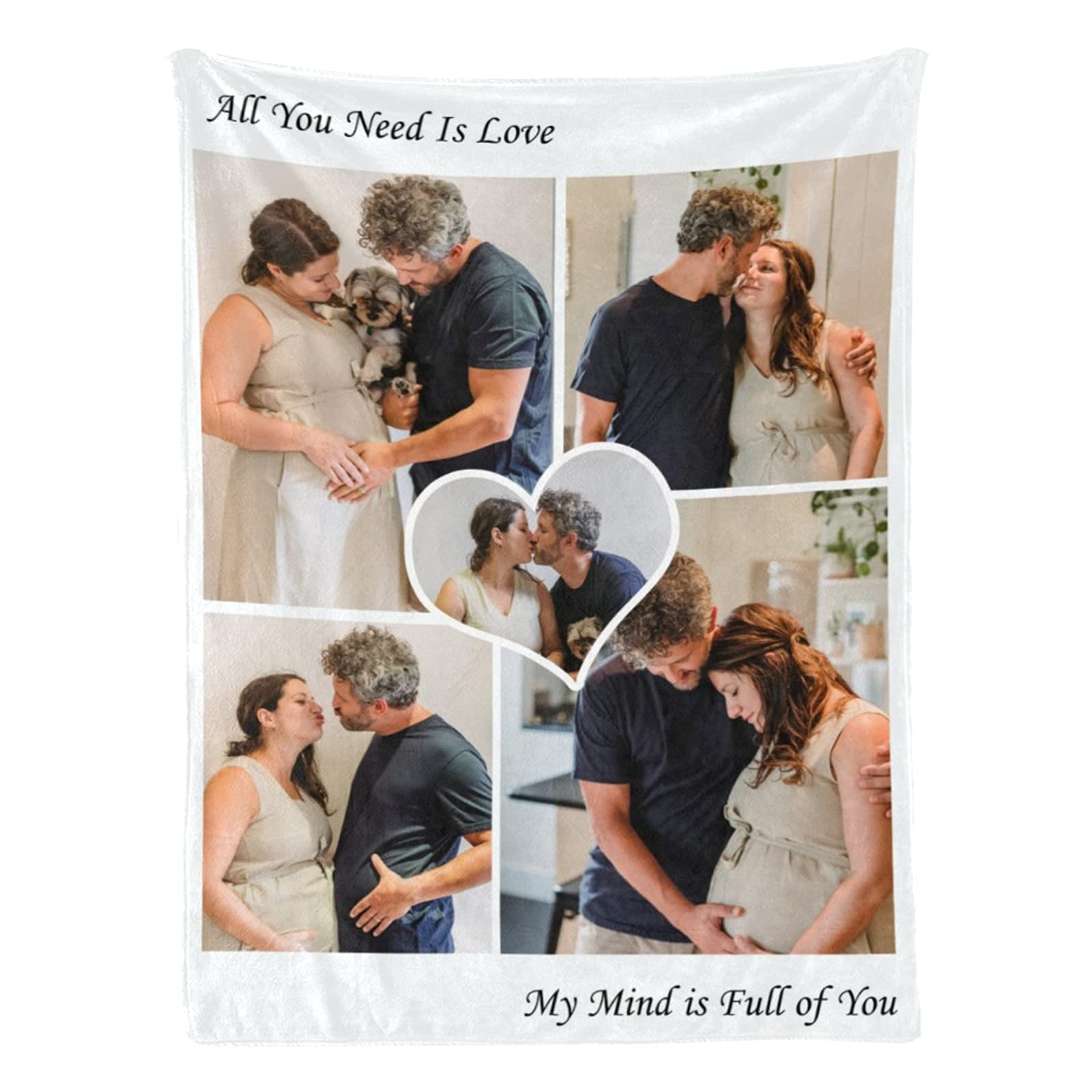 Personalized Photo Blanket with Name - Custom Heart Shaped Fleece Throw for Family, Friends & Pets - Perfect for Anniversaries, Gifts & Cozy Nights