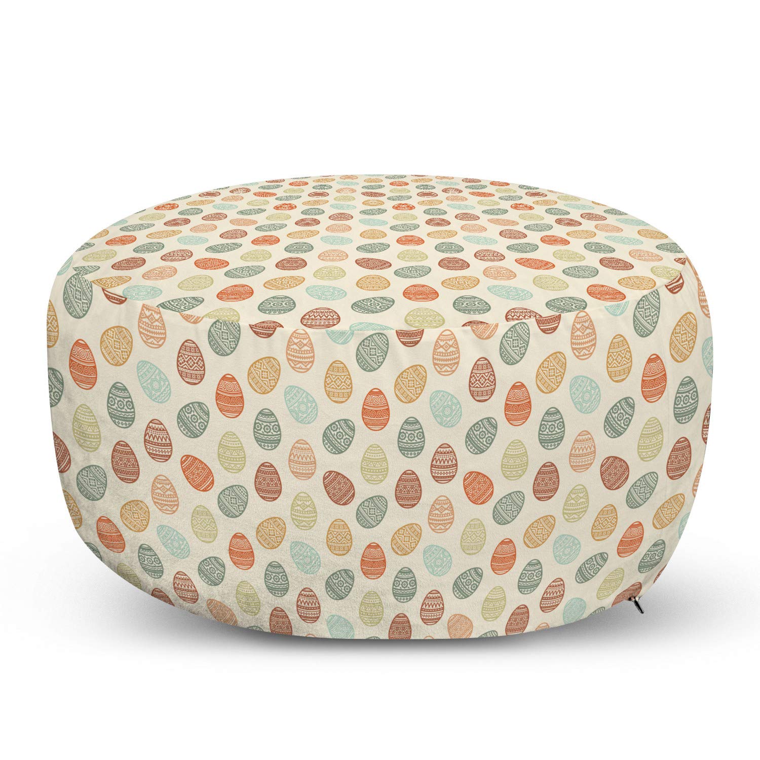Ambesonne Ethnic Ottoman Pouf with Traditional Easter Egg Motifs - Decorative Foot Rest with Removable Cover for Living Room & Bedroom - Eggshell Multicolor - Perfect for Home Decor, Lounge Seating & Cozy Reading Nook