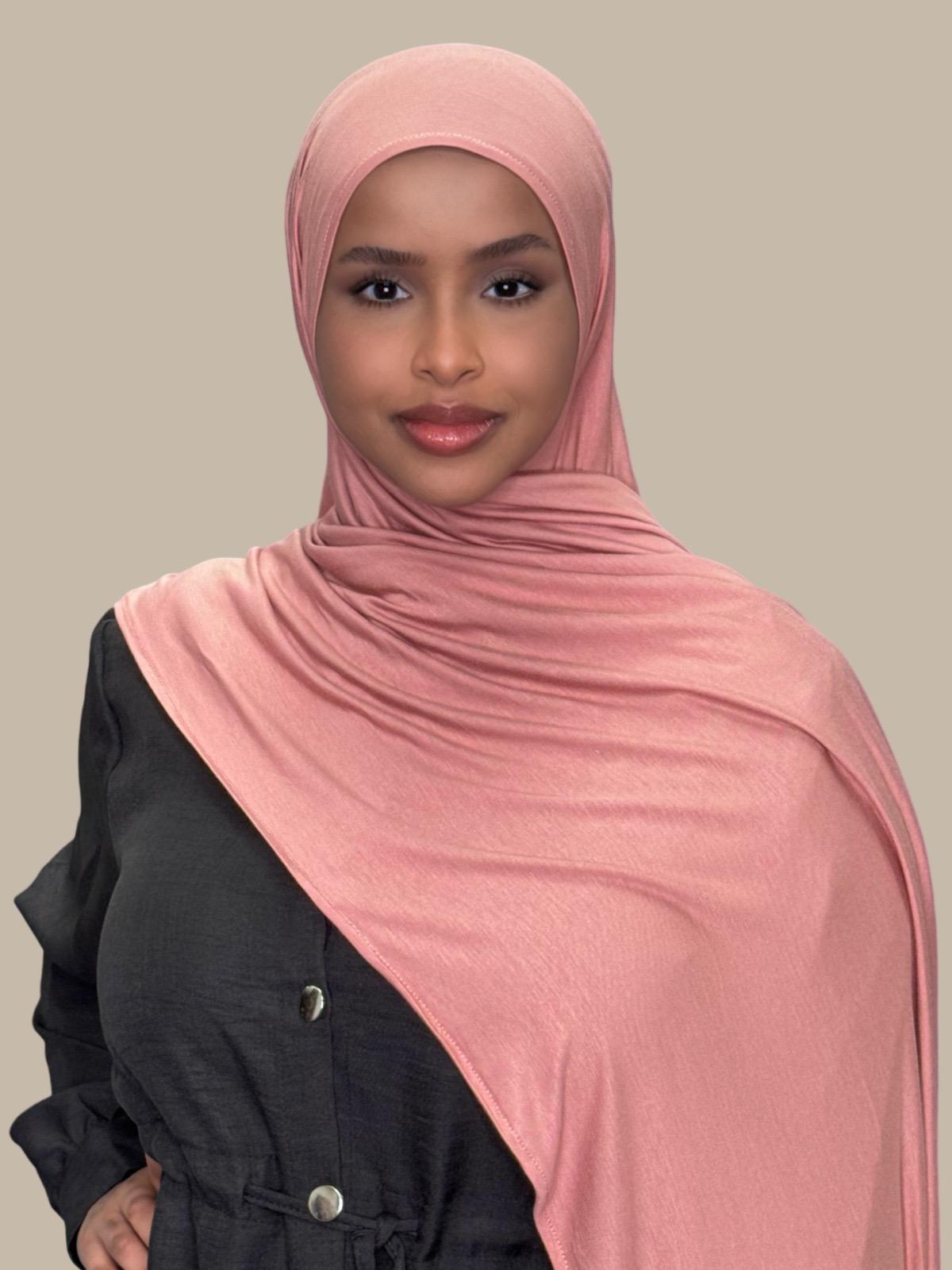 Pre-Sewn Jersey Hijab in Wood Rose Color - Soft & Comfortable Muslim Headscarf for Daily Wear, Work, and Prayer