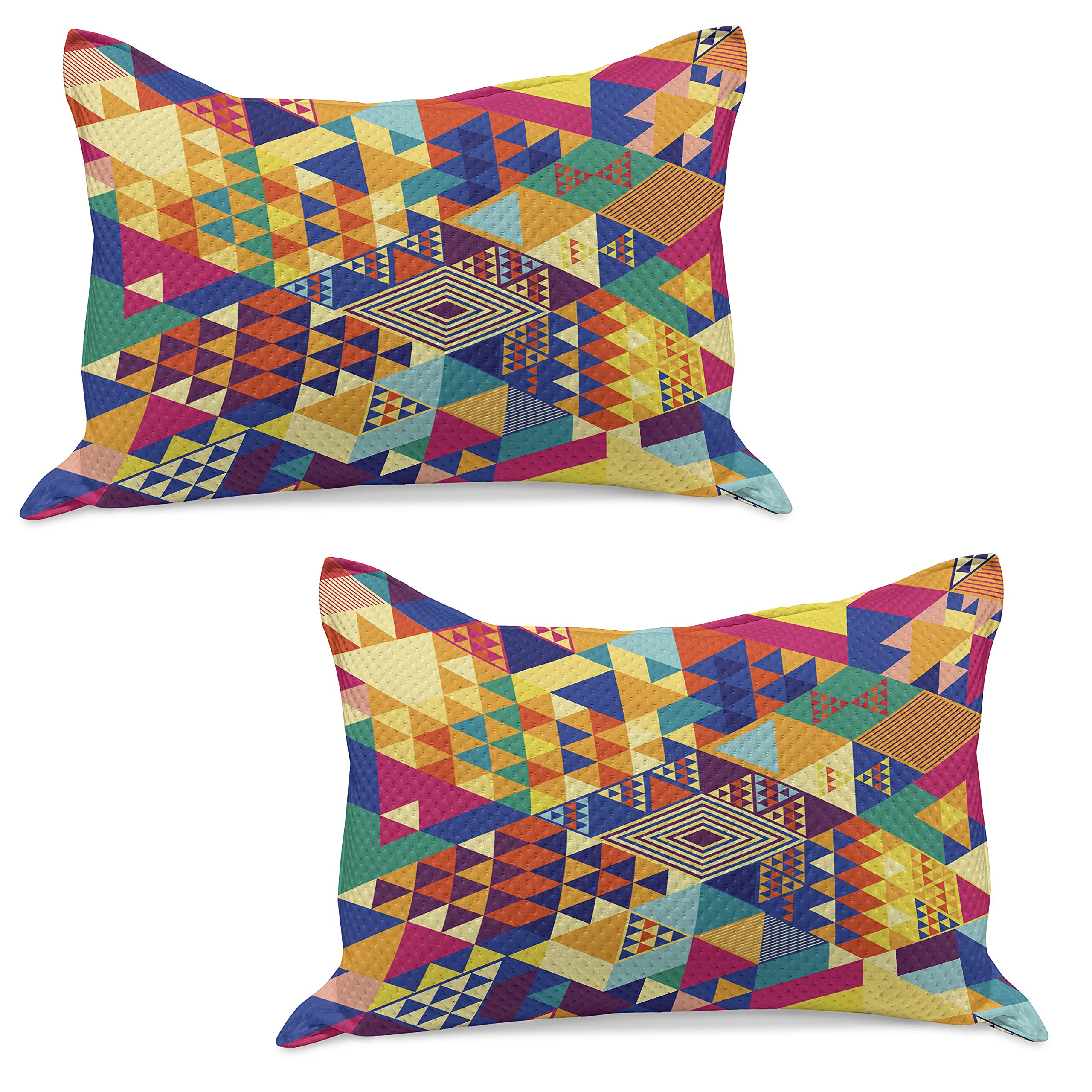 Ambesonne 2-Pack Colorful Quilted Pillow Covers - Modern Geometric Triangle Design, Vibrant Multicolor, Standard King Size 36