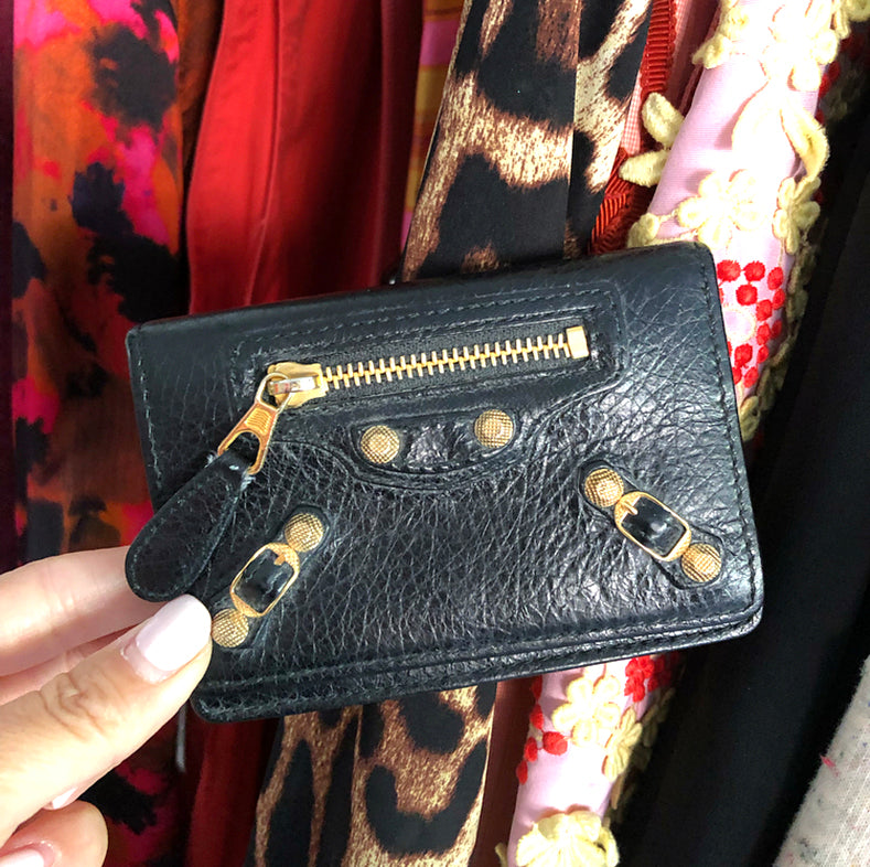 Balenciaga City Moto Bifold Black Leather Card Holder Wallet for Men & Women - Perfect for Everyday Use, Travel & Business