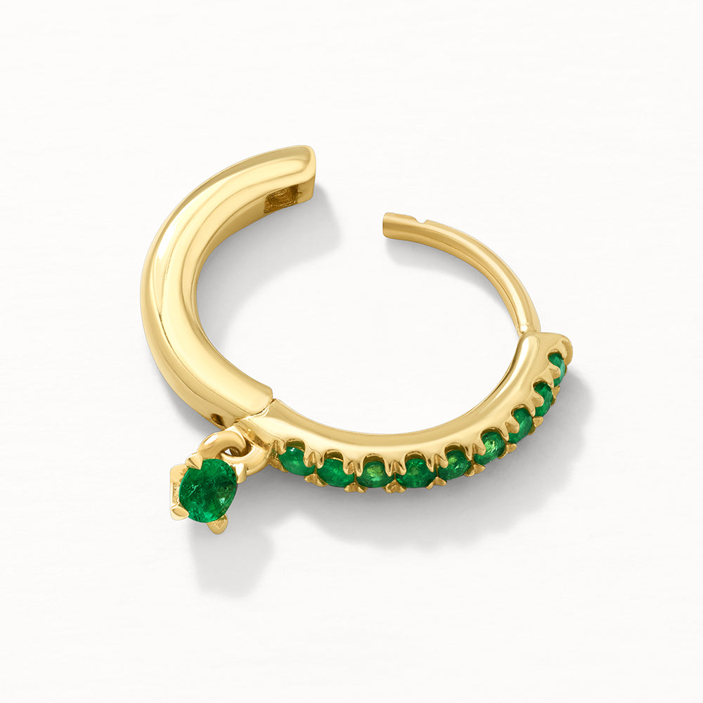 10K Gold Emerald Drop Single Huggie Earrings – Dainty & Elegant Jewelry for Everyday Wear, Parties & Special Occasions