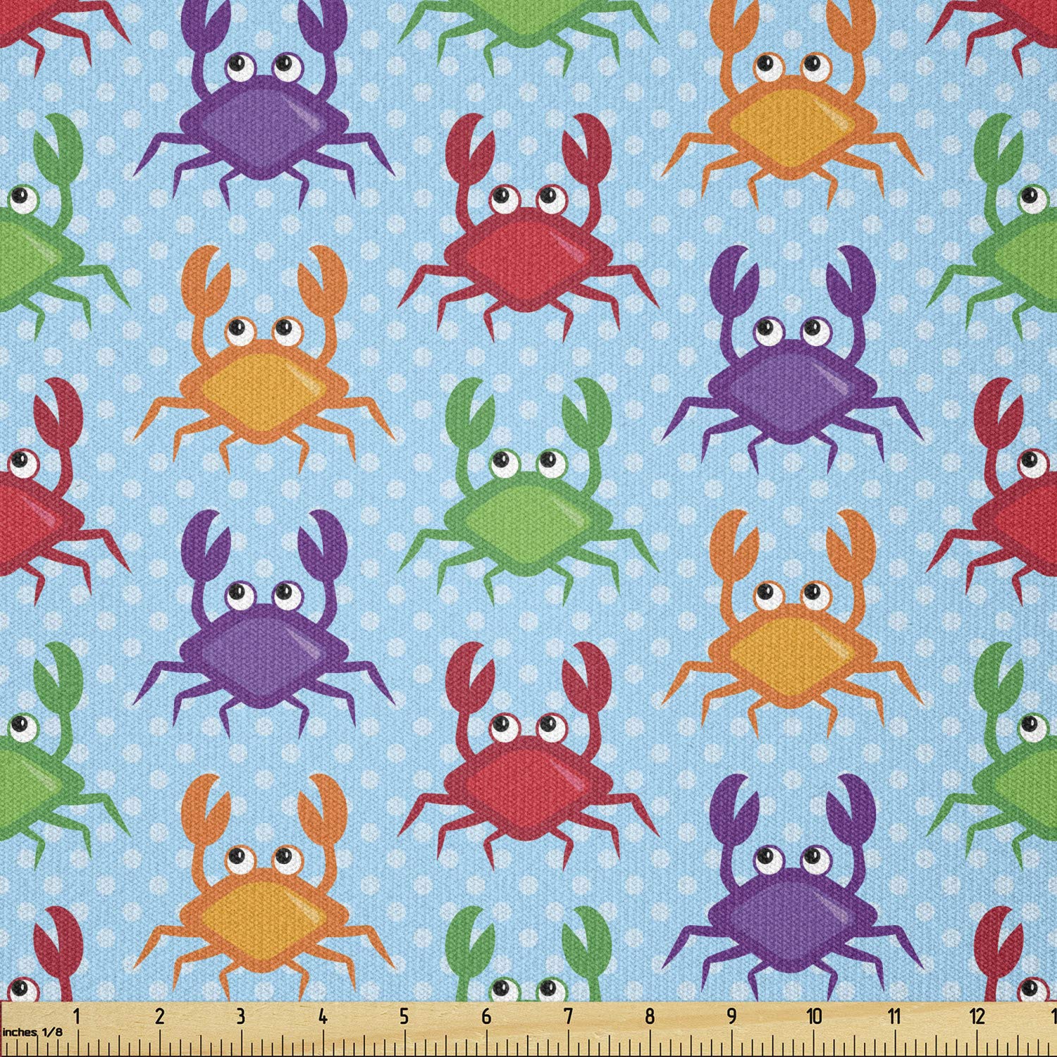 Ambesonne Crabs Fabric by The Yard - Cartoon Art Style Blue Background with Bubbles Print - Stretch Knit Fabric for Clothing Sewing & DIY Crafts (10 Yards, Multicolor) - Perfect for Beach-Themed Apparel, Home Decor & Creative Projects