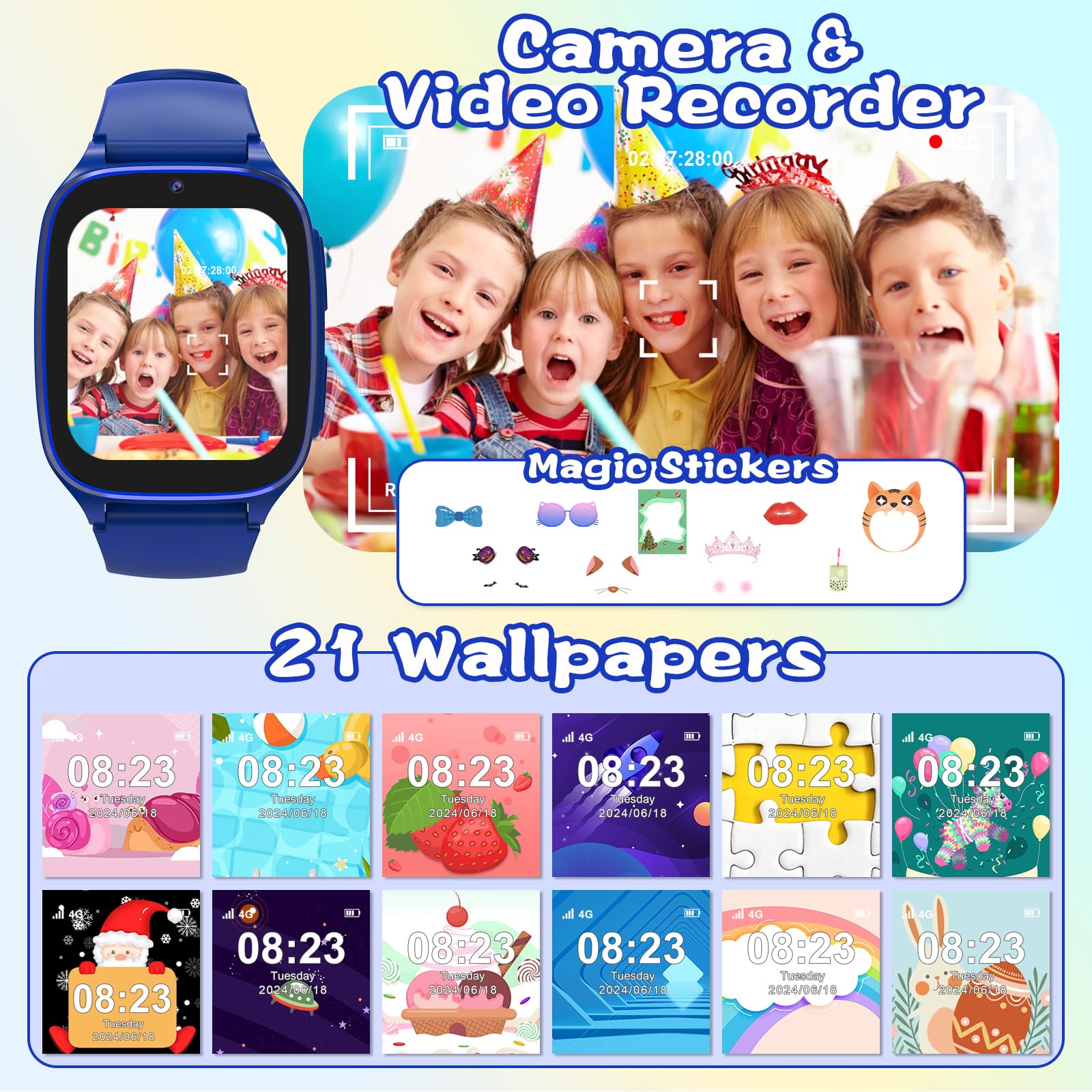 4G Kids Smart Watch with SIM Card - GPS Tracker, Camera, Music, Games & Learning Apps for Boys & Girls Ages 4-12 | Waterproof Smartwatch Phone with Calculator & Alarm | Perfect Birthday Gift (Dark Blue) - Ideal for School, Outdoor Play & Parental Monitoring
