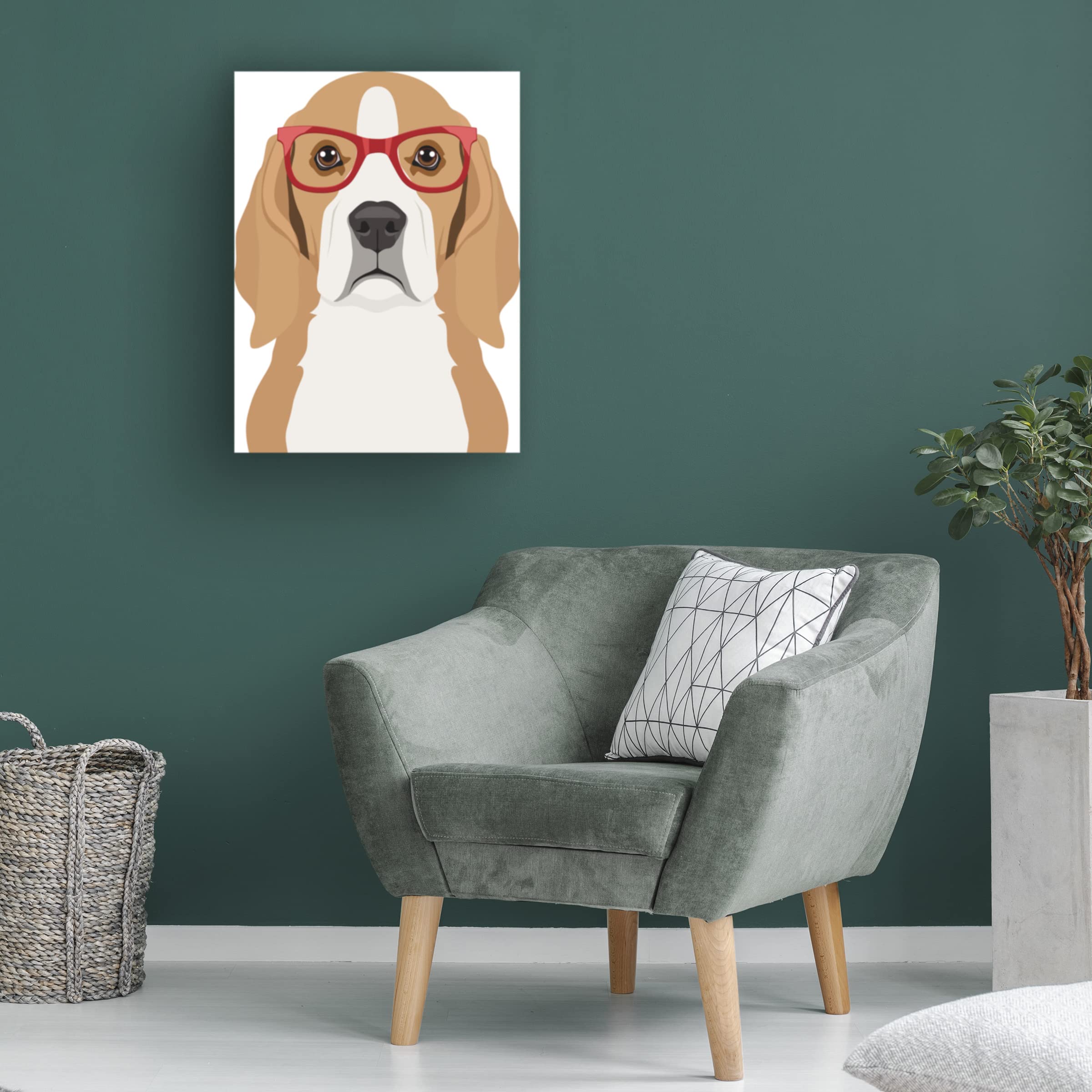 Beagle Wearing Hipster Glasses Canvas Wall Art - Premium Trademark Fine Art by Furbaby Affiliates - Perfect for Living Room, Bedroom & Office Decor