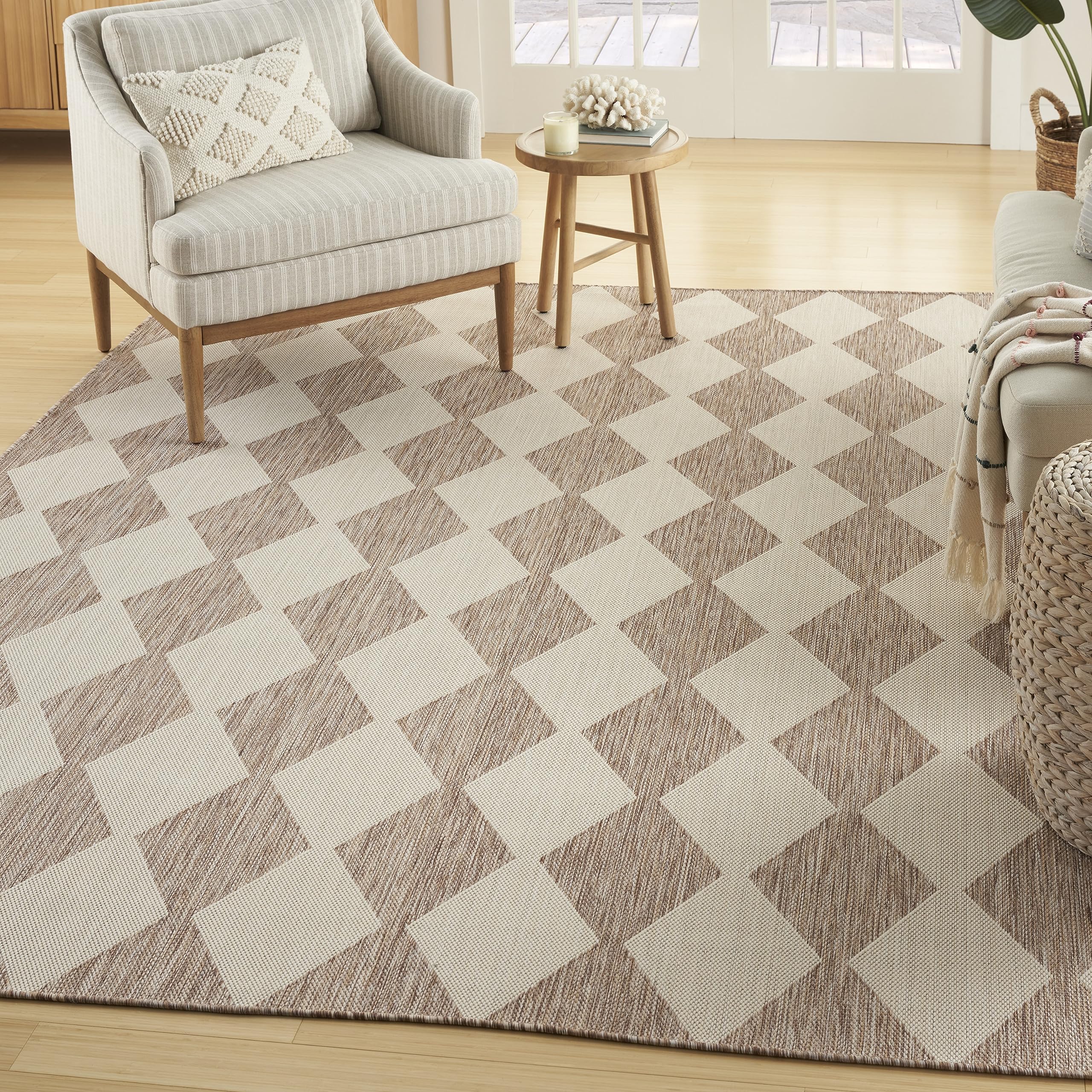Nourison Positano 5' x 7' Indoor/Outdoor Area Rug - Beige, Easy to Clean, Non-Shedding for Bedroom, Living Room, Dining Room | Perfect for Backyard, Deck & Patio Use (5x7)