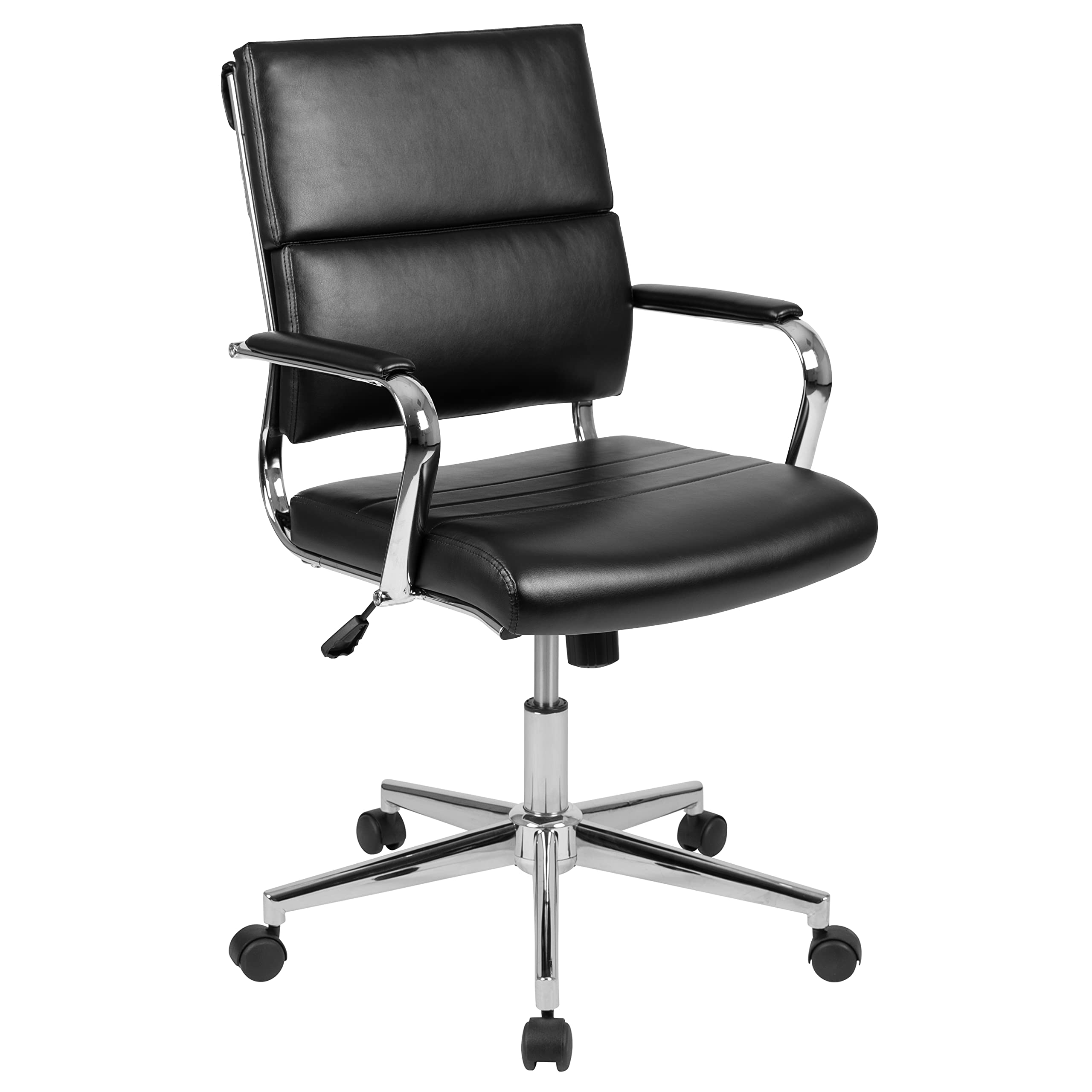 Merrick Lane McEntyre Mid-Back Ergonomic Office Chair - Faux Leather Executive Swivel Desk Chair with Adjustable Height & Padded Arms - Modern Panel Back Design for Home Office & Workspace Comfort