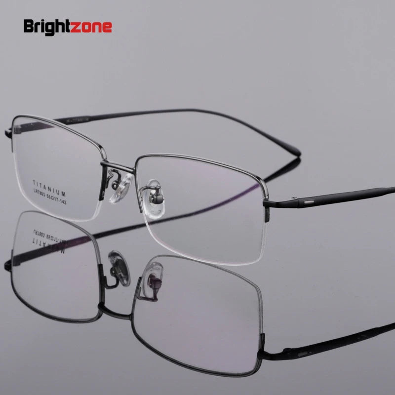 Brightzone Unisex Semi-Rimmed Square Oval Titanium Eyeglasses 77803 - Lightweight Durable Frames for Work, Reading & Everyday Wear