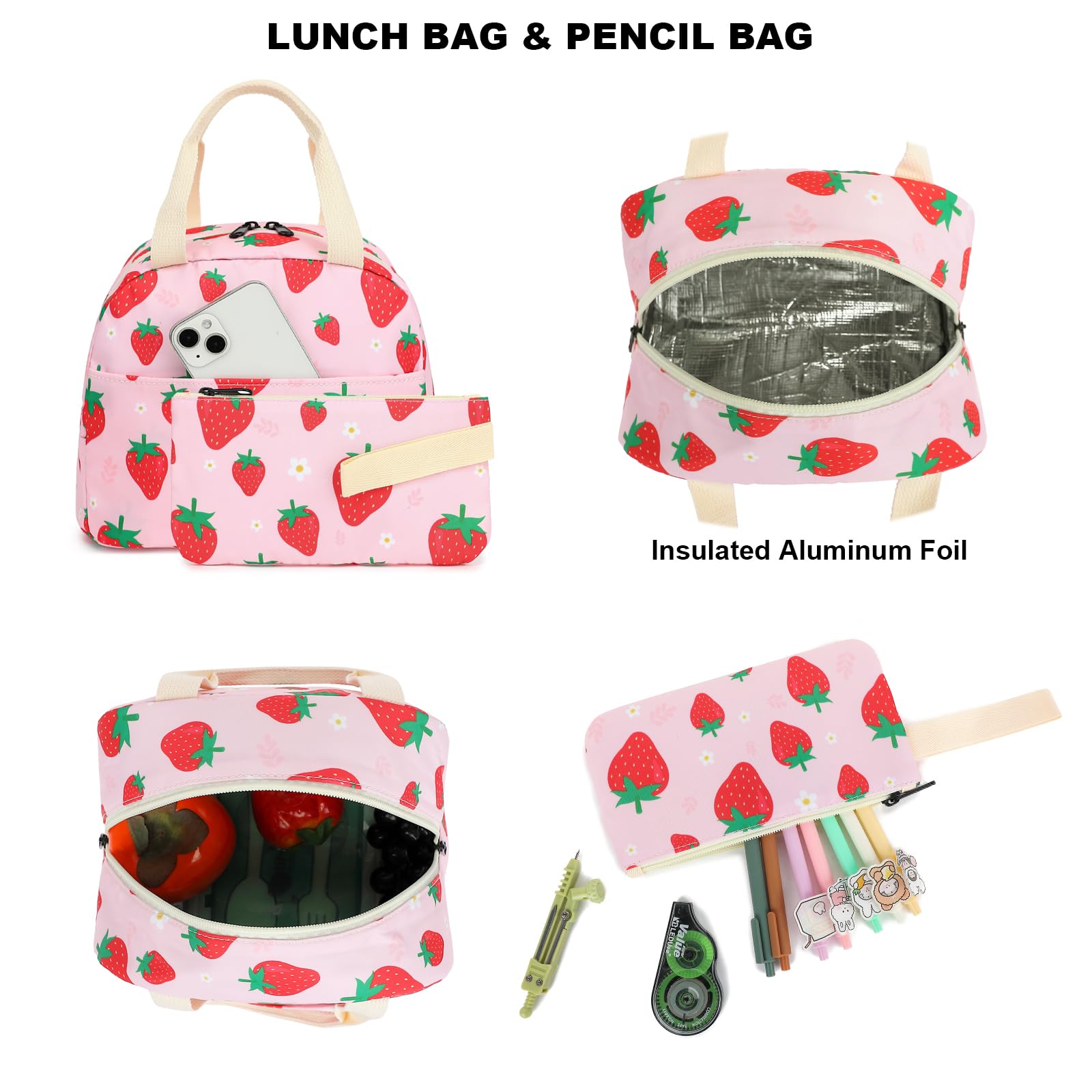 **Girls School Backpack Set for Teens & Kids - Waterproof Bookbag with Lunch Box & Pencil Case - Perfect for School, Travel & Daily Use**