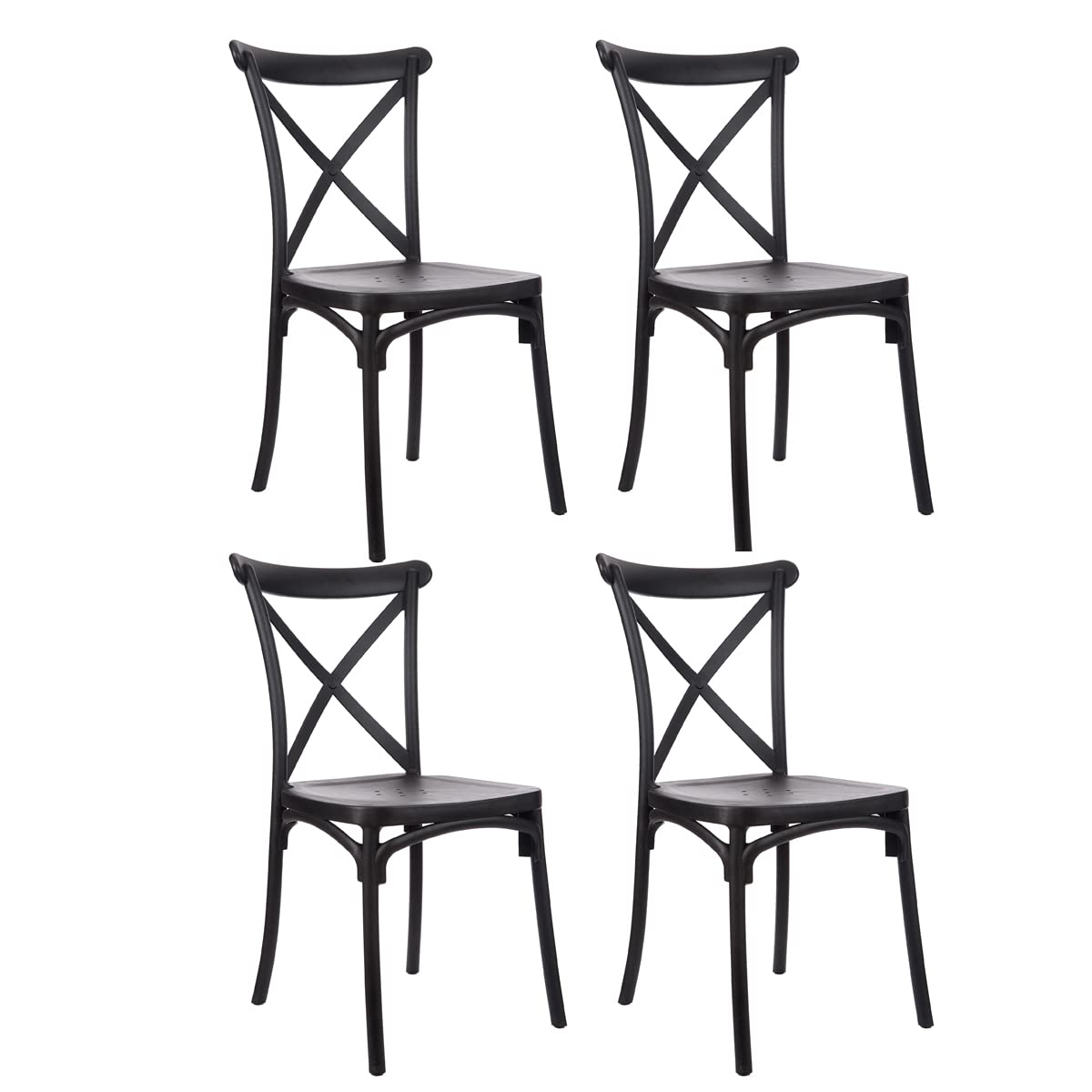 Mid Century Modern Crossback Armless Dining Chairs Set of 4 - Plastic Side Chairs for Kitchen, Living Room & Dining Room - Katrina Design (Black) - Perfect for Small Spaces, Apartments & Modern Home Decor