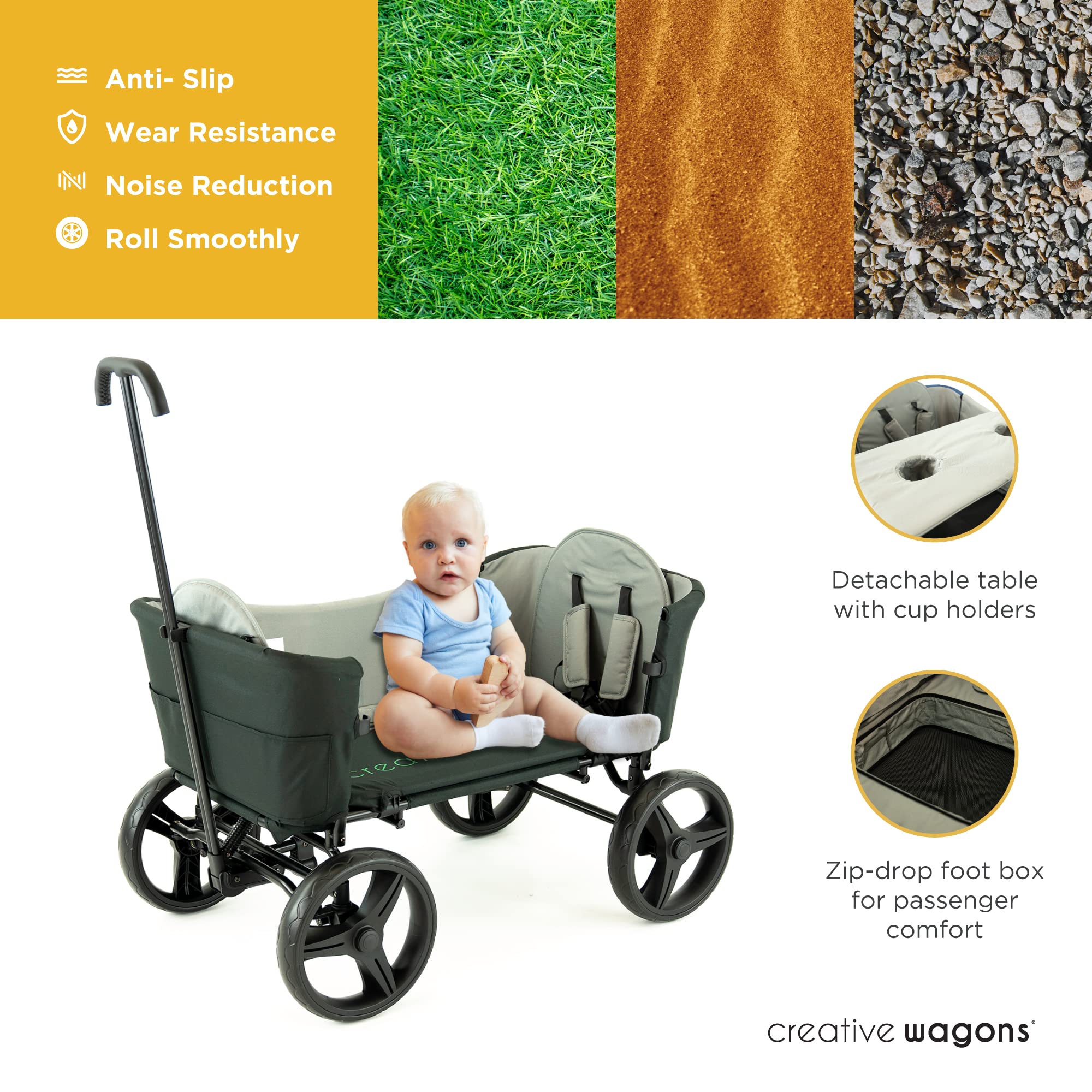 Best Collapsible Stroller Wagon for Kids - All-Terrain Push Pull Wagon with Removable Canopy & Convertible Bench | Perfect for Outdoor Adventures, Beach Trips, and Park Outings