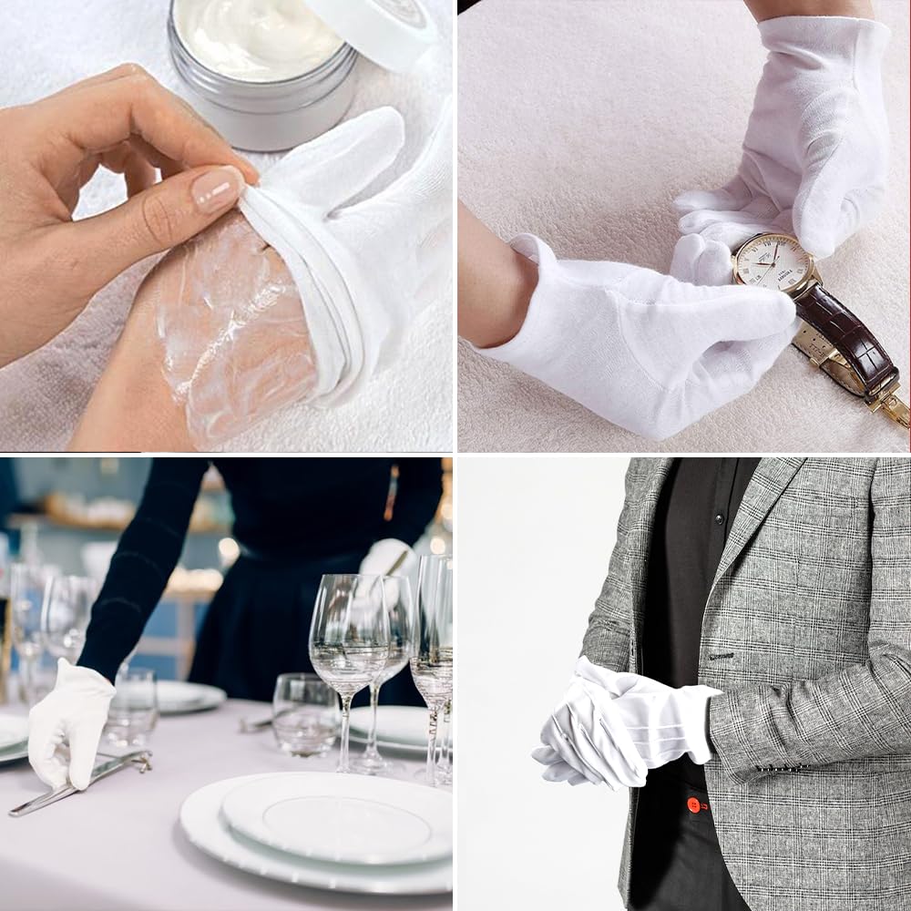 Premium White Cotton Gloves for Men & Women - Elegant Dress Gloves for Weddings, Marching Band, Costumes & Formal Events - Soft Moisturizing Hand Protection