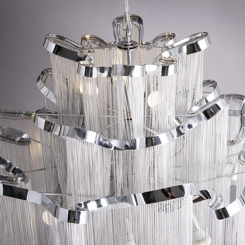 Elegant Aluminum Fringed Chandelier - Timeless Modern Lighting Fixture for Dining Room, Bedroom & Living Room Decor