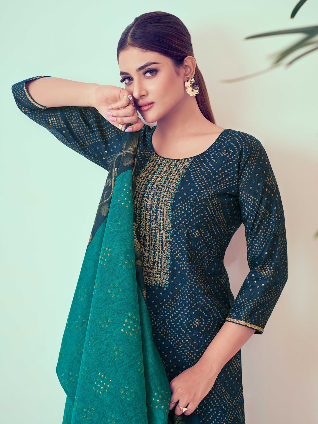 Stylish Blue Designer Pant Suit with Printed Embroidery - Elegant Women's Formal Wear for Office, Parties & Special Occasions