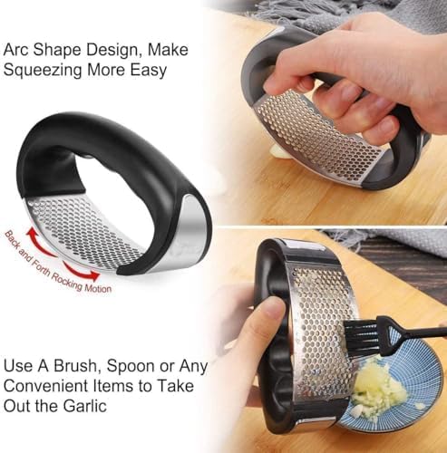 Premium Stainless Steel Garlic Press & Crusher - Heavy Duty Garlic Masher, Chopper & Ginger Press for Kitchen - Easy Clean, Rust-Proof (Black) - Perfect for Cooking, Meal Prep & Restaurants