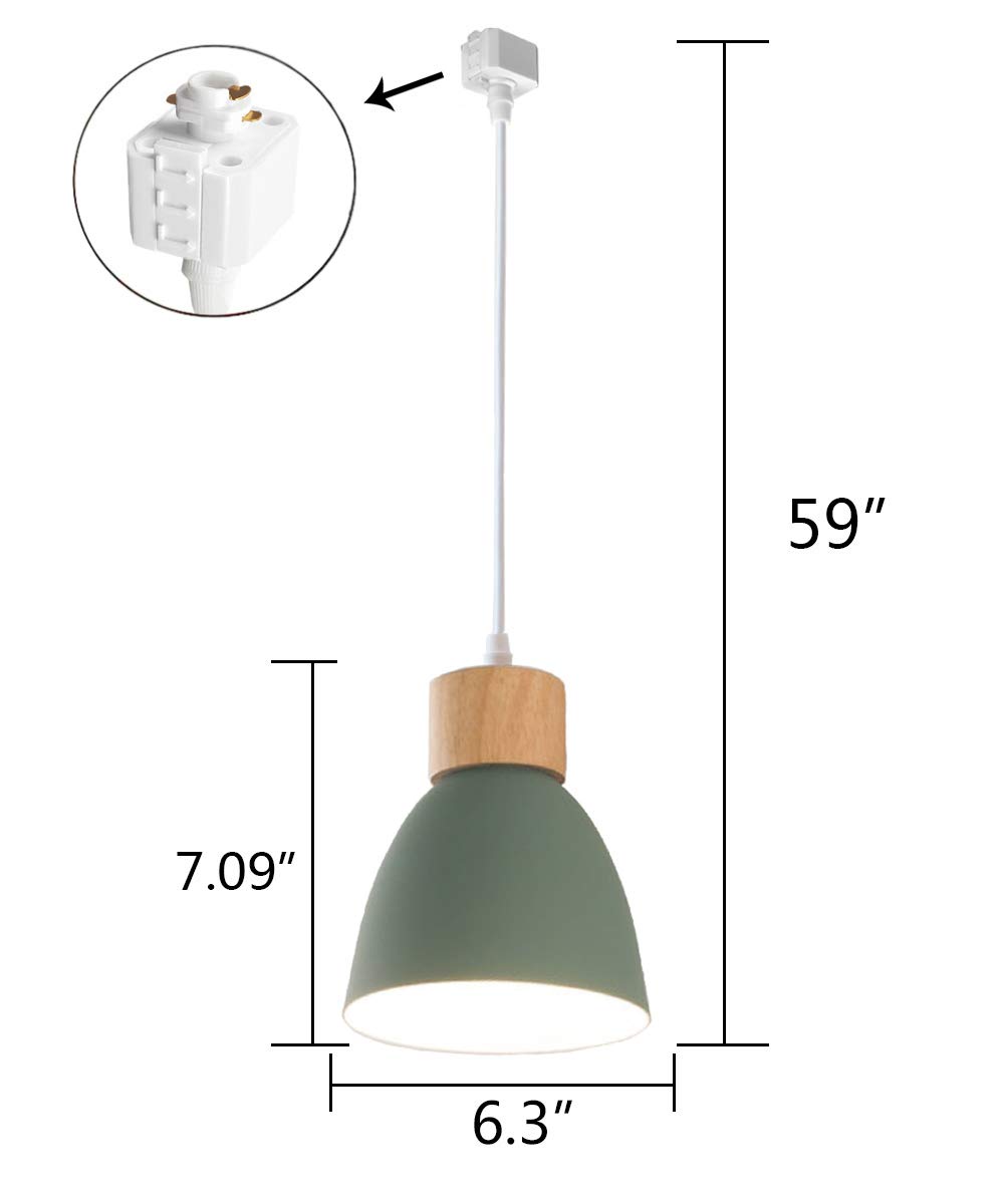 Dimmable 3-Lights H-Type Track Lighting Fixture with Green Macaron Aluminum Shade - Modern Adjustable Pendant Light for Kitchen, Dining Room & Retail Spaces