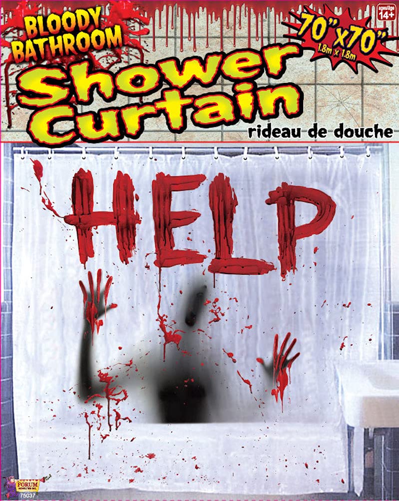 Scary Bloody Shower Curtain for Halloween Decor - Horror Bathroom Decorations for Spooky Party & Haunted House Theme