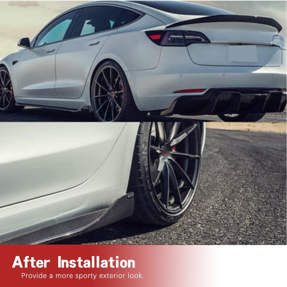 Premium Carbon Fiber Side Skirts for Tesla Model 3 (2016-2022) - Aerodynamic Rocker Panel Extensions & Side Trim Spoiler - OEM Style Fitment - Matte Black Finish - Perfect for Street Racing & Car Shows
