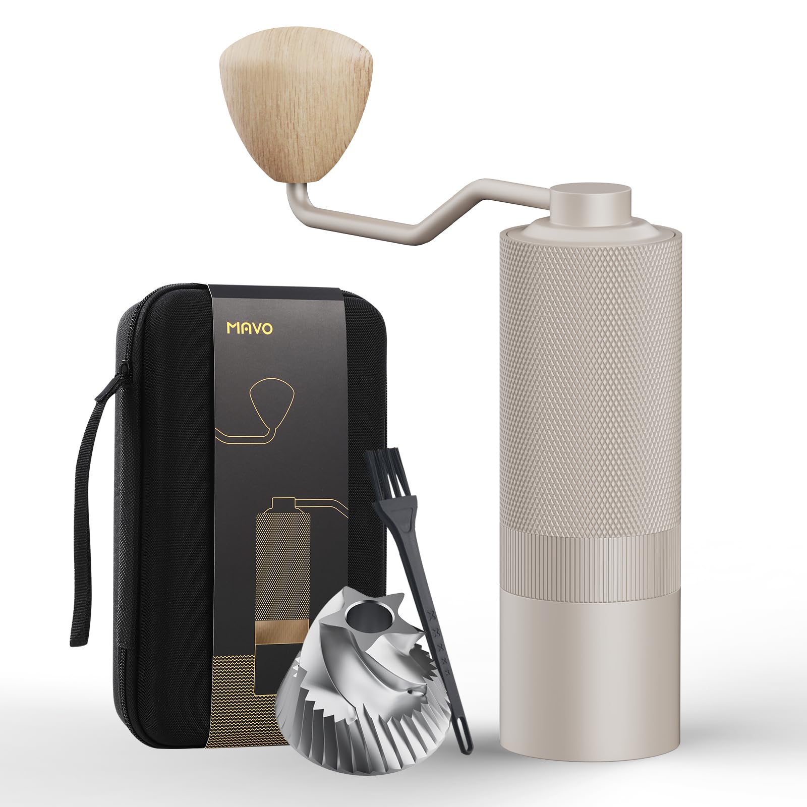 Premium MAVO Manual Coffee Grinder - 25g Capacity Stainless Steel Conical Burr Mill with Adjustable Settings | Perfect for French Press, Pour Over, Espresso & Travel | Silver Hand Crank Coffee Bean Grinder for Home & Office Use