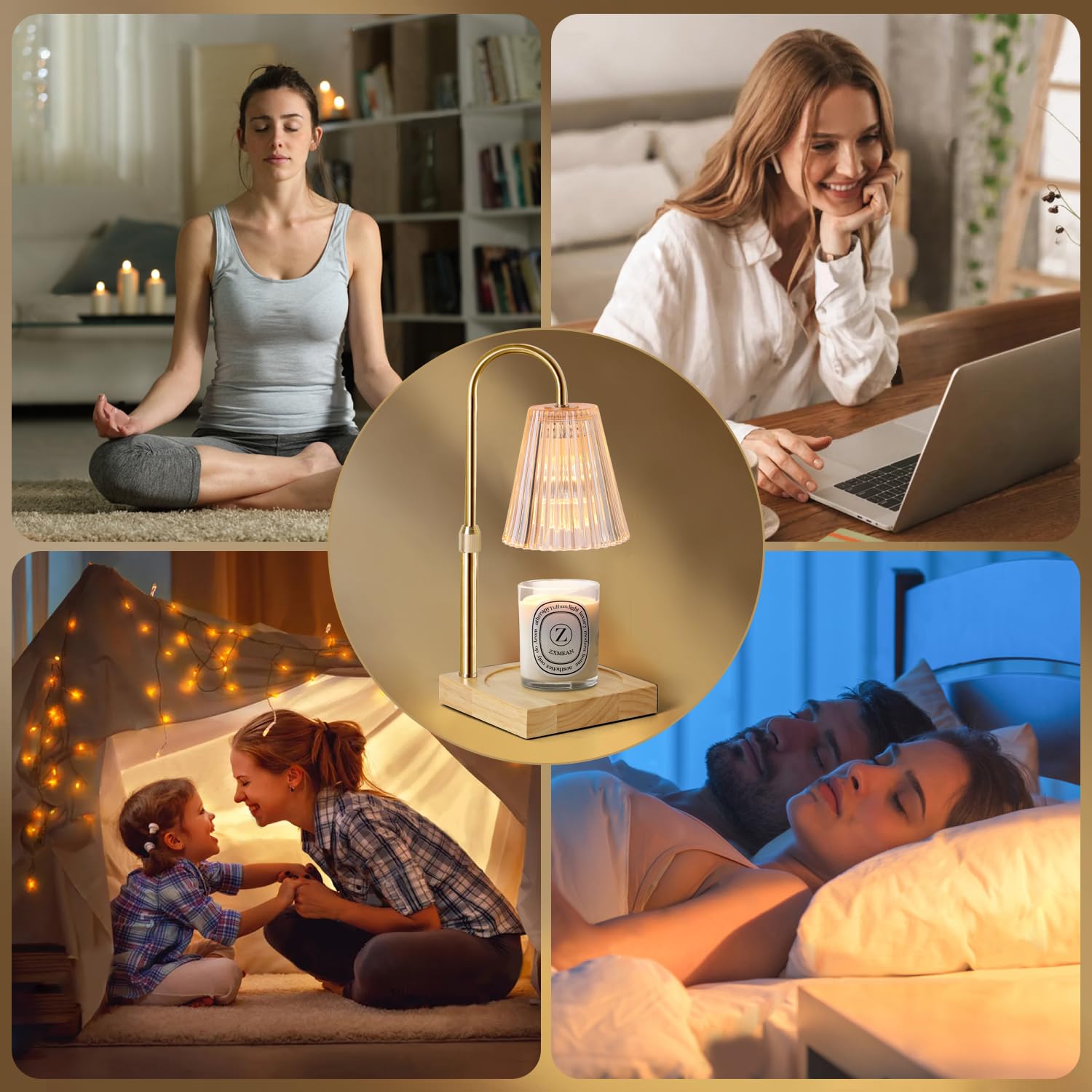 Adjustable Height Candle Warmer Lamp with Dimmer - 2 Included Bulbs, Amber Glass - Perfect for Aromatherapy, Home Decor & Gift Giving