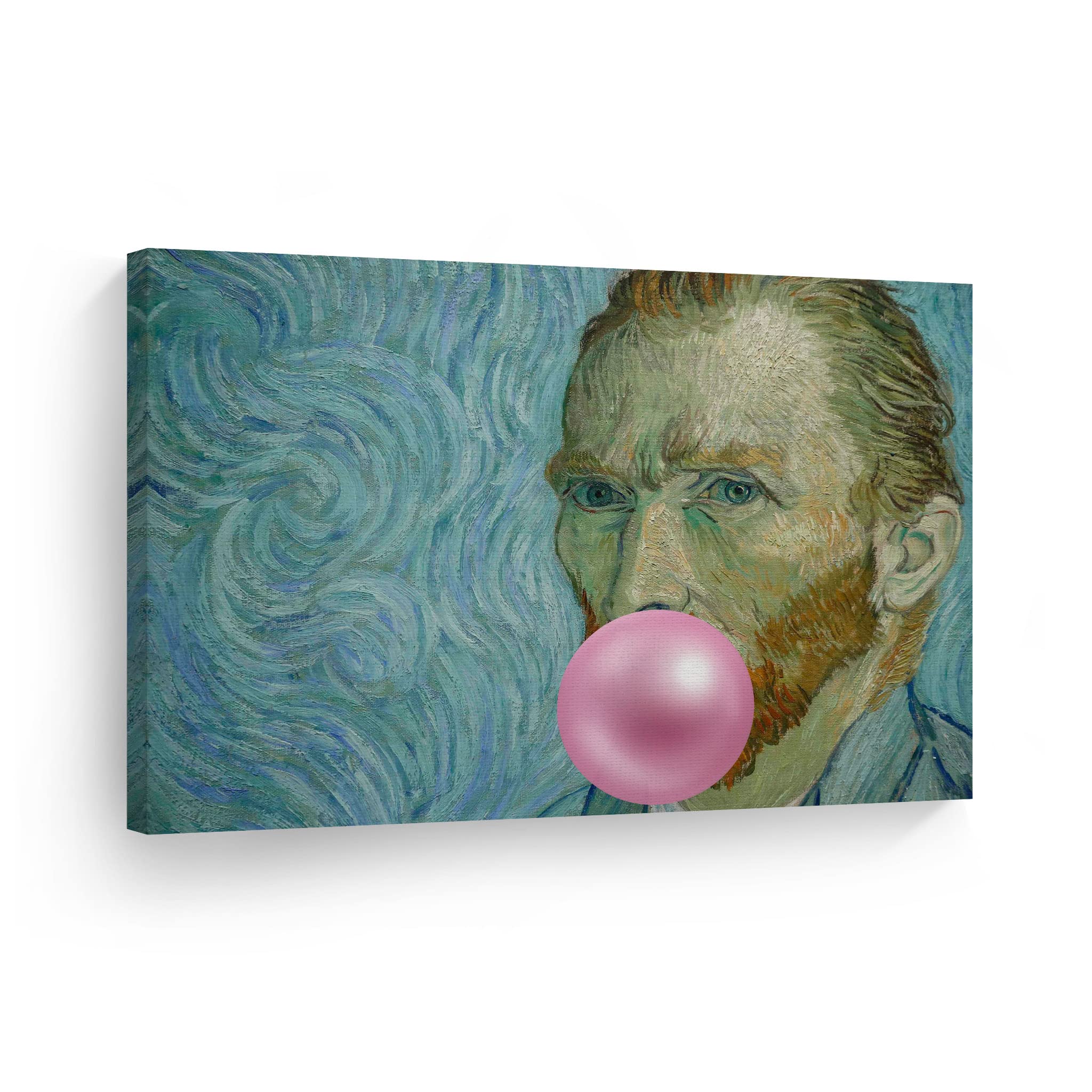 Vincent Van Gogh Self Portrait Pink Bubble Gum Art Canvas Print - Famous Classic Wall Art Decor, Stretched Ready to Hang, 30x40 Inch - Perfect for Living Room, Bedroom & Office Decor | Made in USA