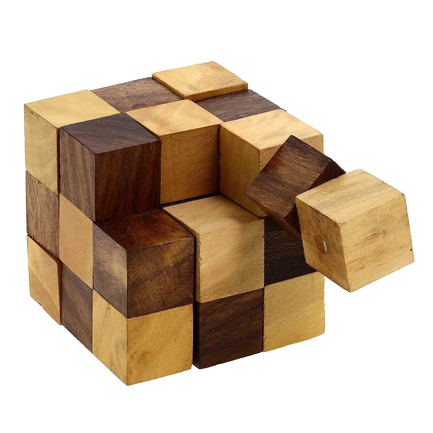 Brain Boosting Wooden Snake Cube Puzzle for Kids - Fun Educational Toy to Improve Logic & Problem Solving Skills | Perfect for Birthday Gifts, Classroom Activities & Family Game Night | Brown